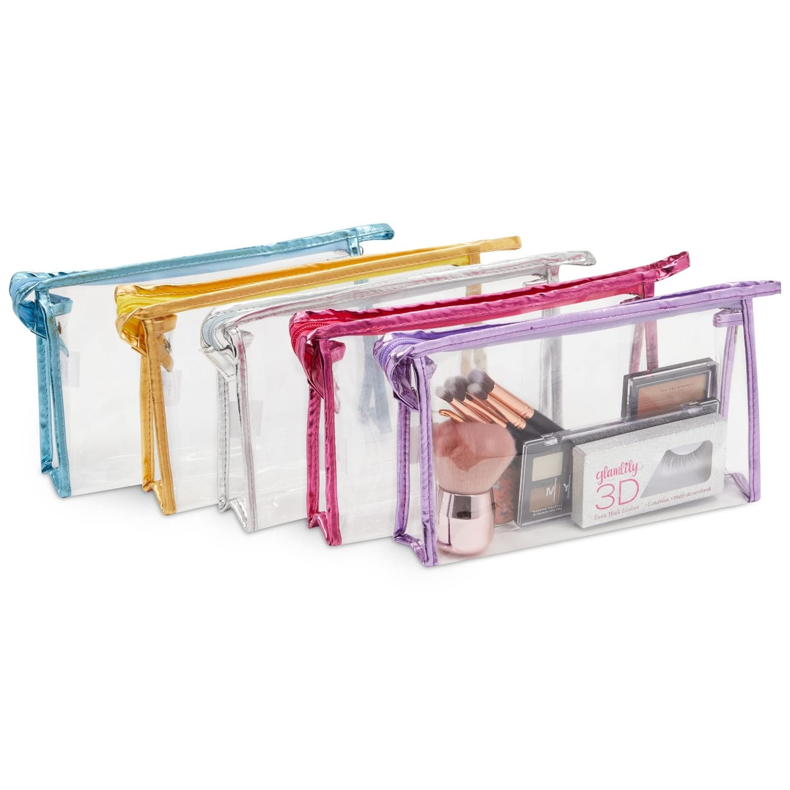 Glamlily 10 Pack Clear Cosmetic Bags with Zipper for Makeup, 10 Pack, purple
