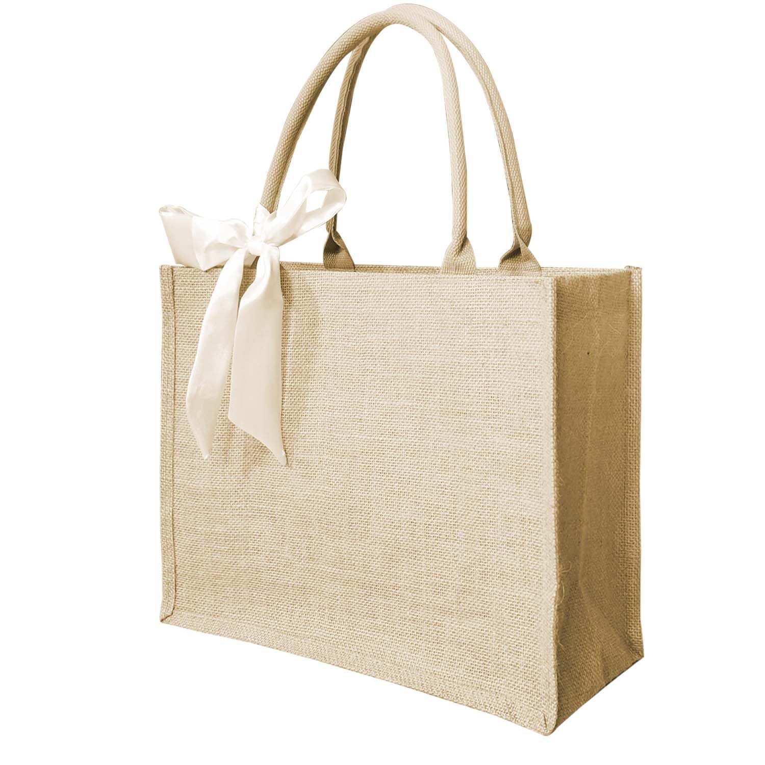 6 PCS Burlap Tote Bag Set Handles 15.35×5.91×11.81 Inch Jute Waterproof Reusable