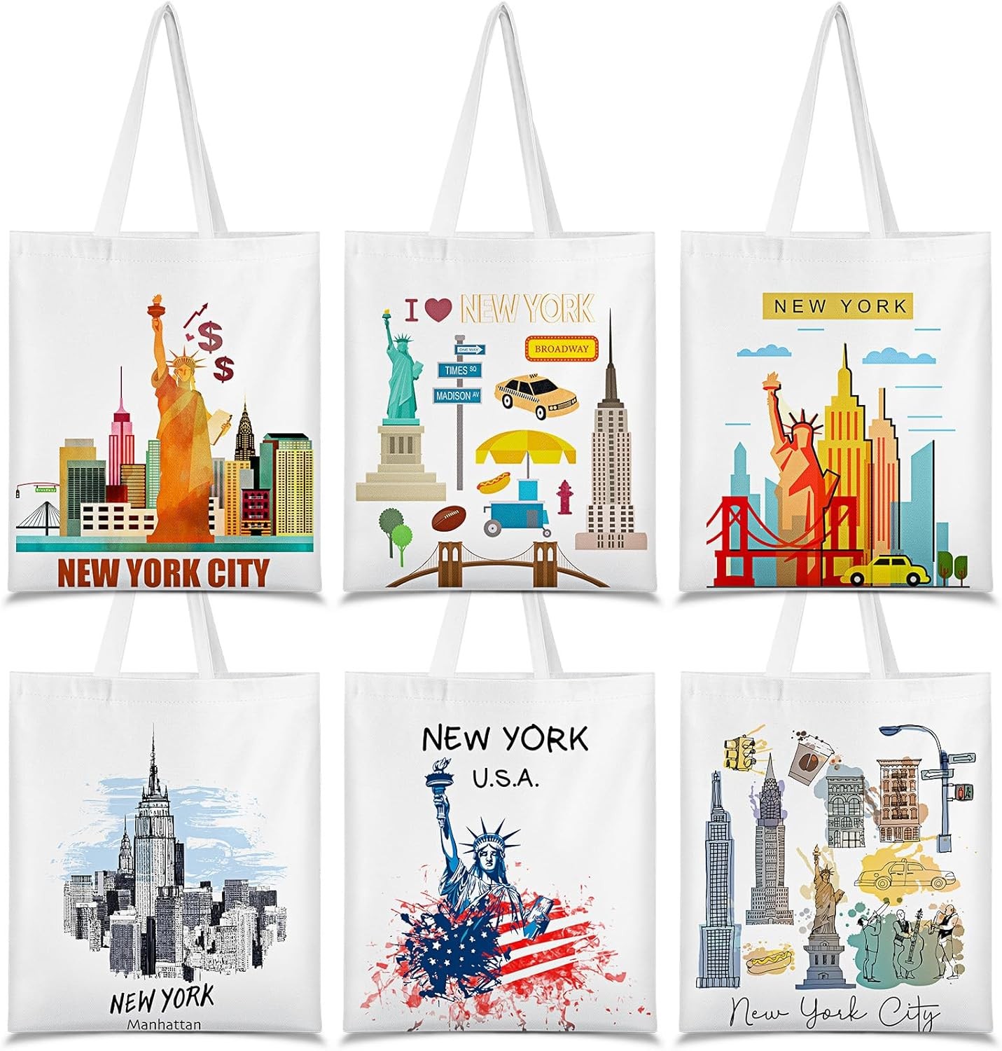 6 Pcs New York Souvenir Gifts Tote Bags Canvas City Themed Grocery Shopping Bag