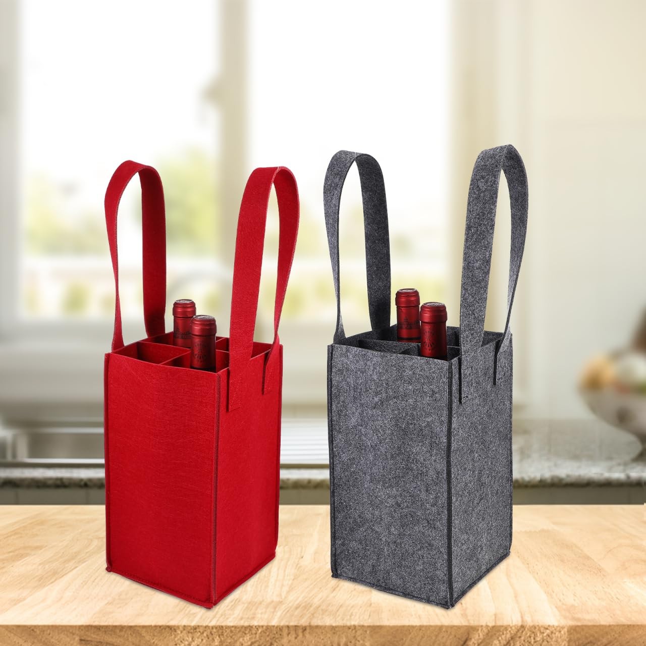 Felt Wine Carrier Tote Bag For 4 Bottles Reusable Protective Dividers Travel