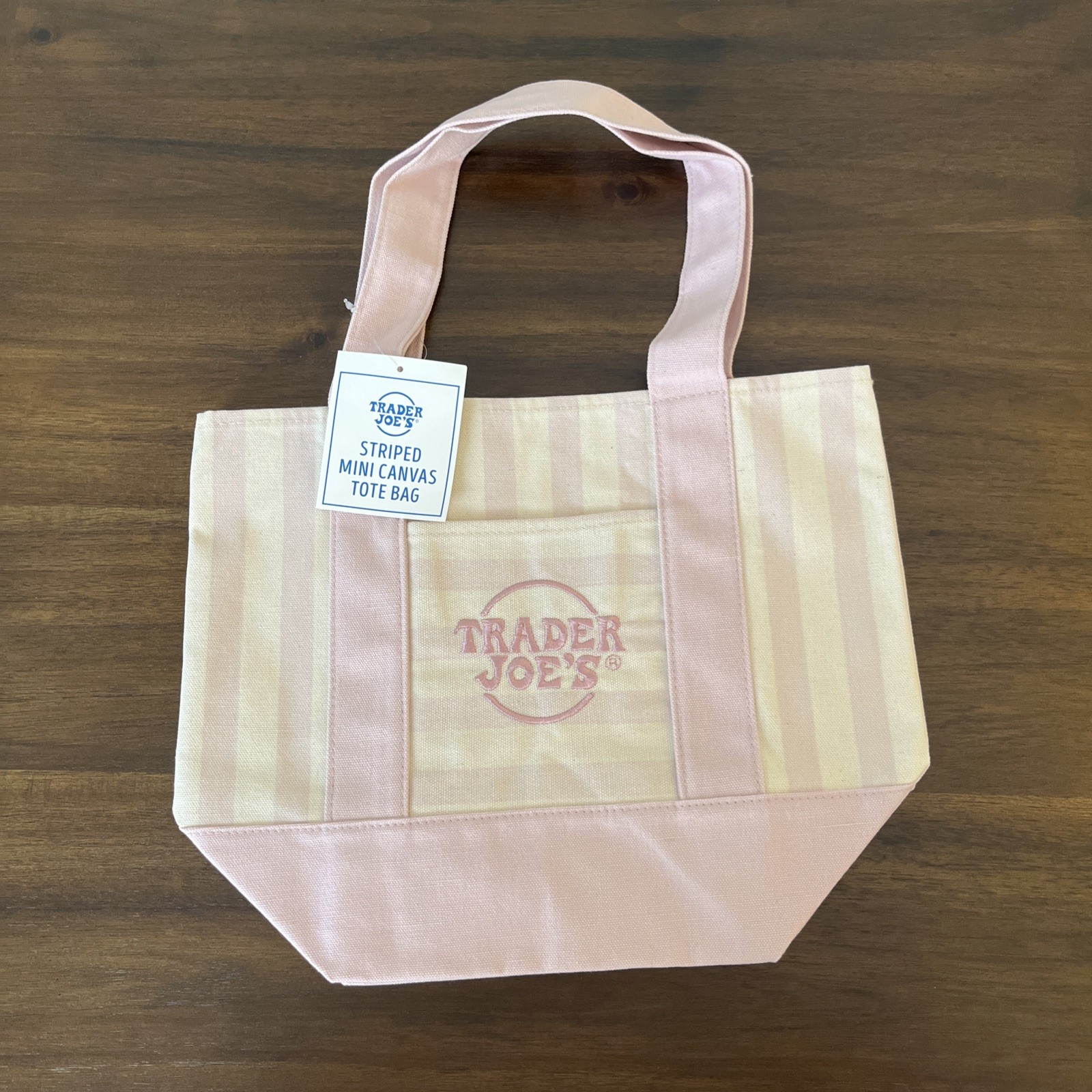 NEW Trader Joe’s Mini Canvas Tote Bag Pink Stripes Summer 2026