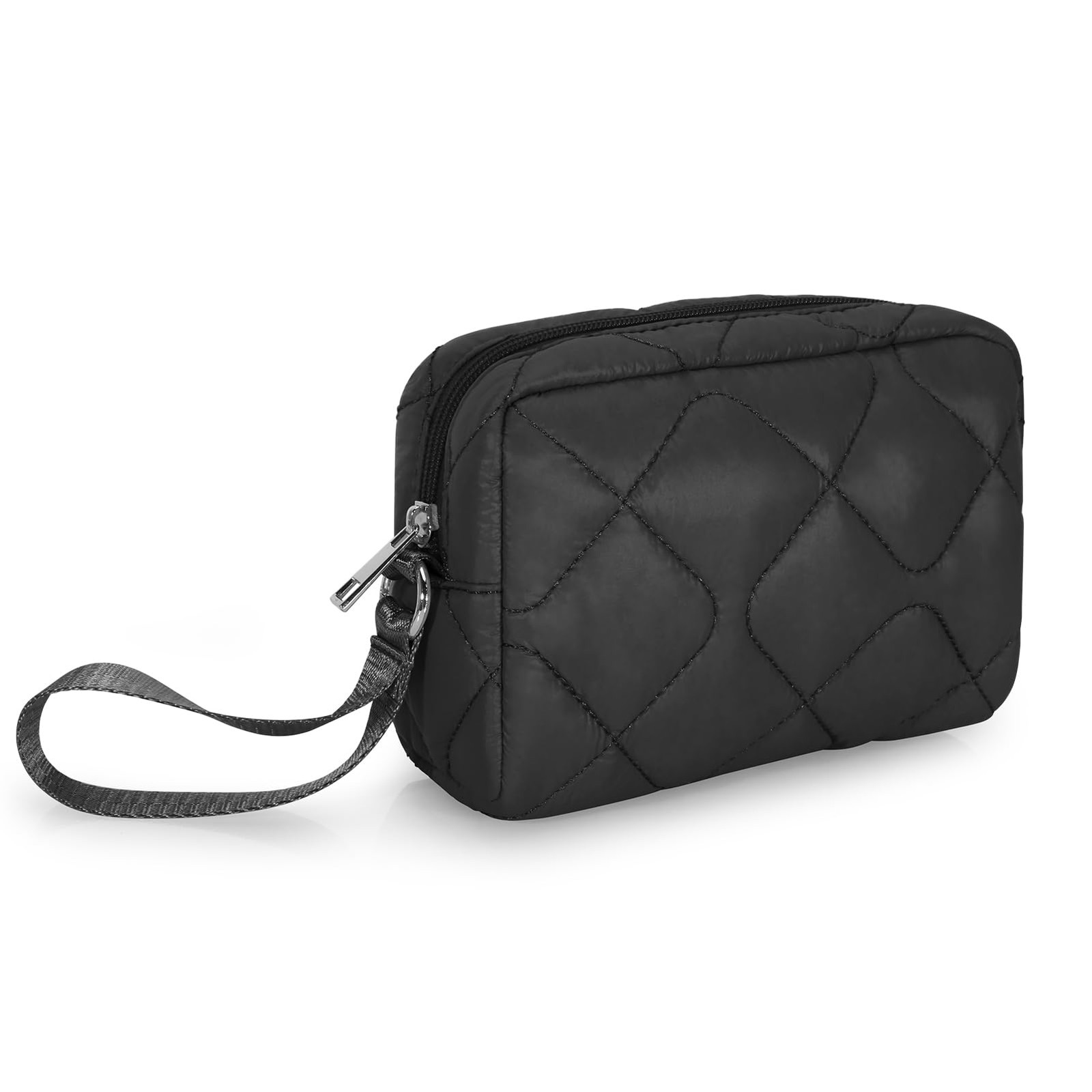 DOB SECHS Quilted Makeup Bag, Zipper Cosmetic Travel Toiletry Black