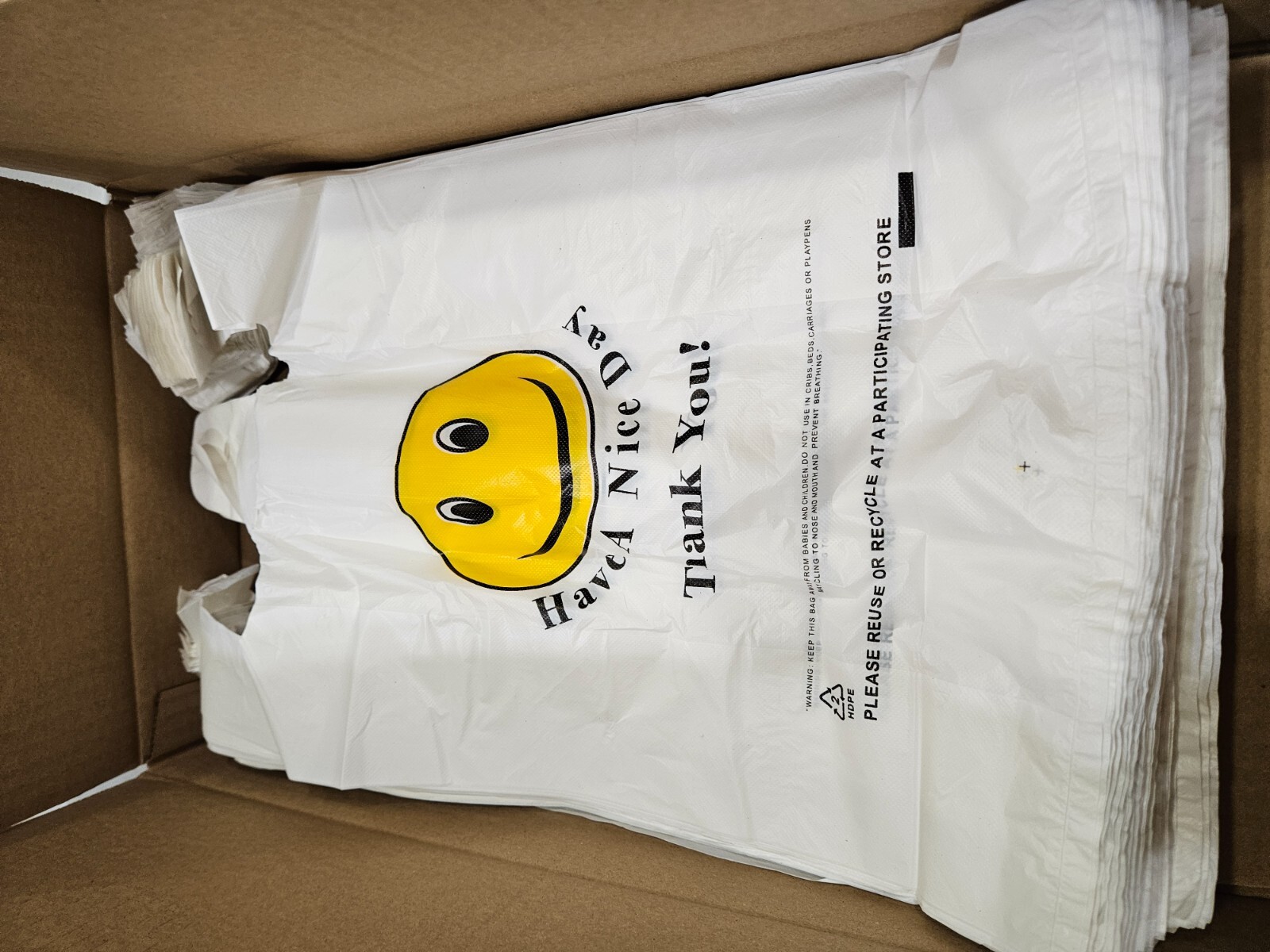1/8 medium Happy Face Plastic Thank You Bag 17.5″x 11″ x 5″ HD Duty Quality
