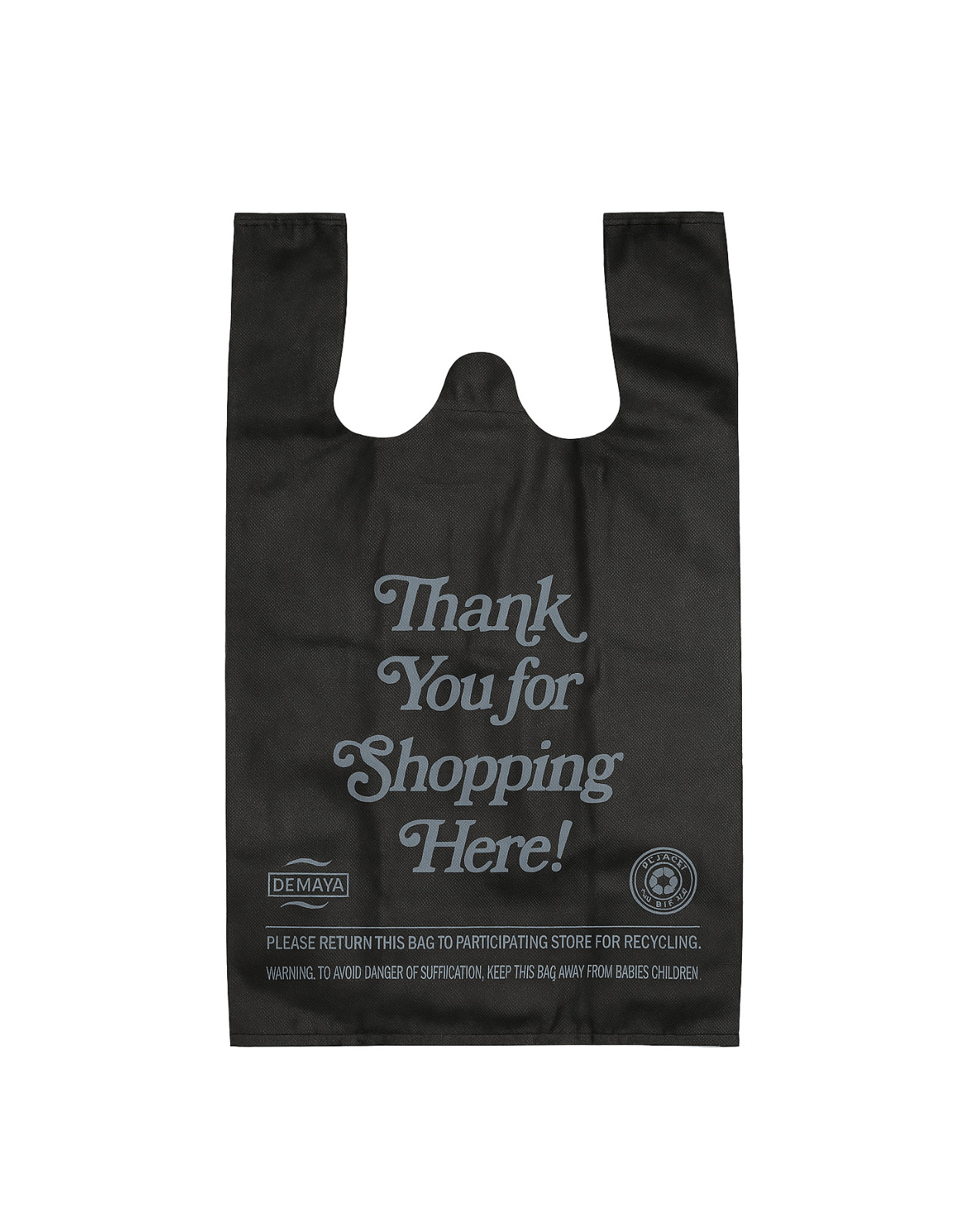 Demaya 1/6 12x7x22 Reusable Non Woven Fabric TShirt Grocery Bags Thank You 300CT