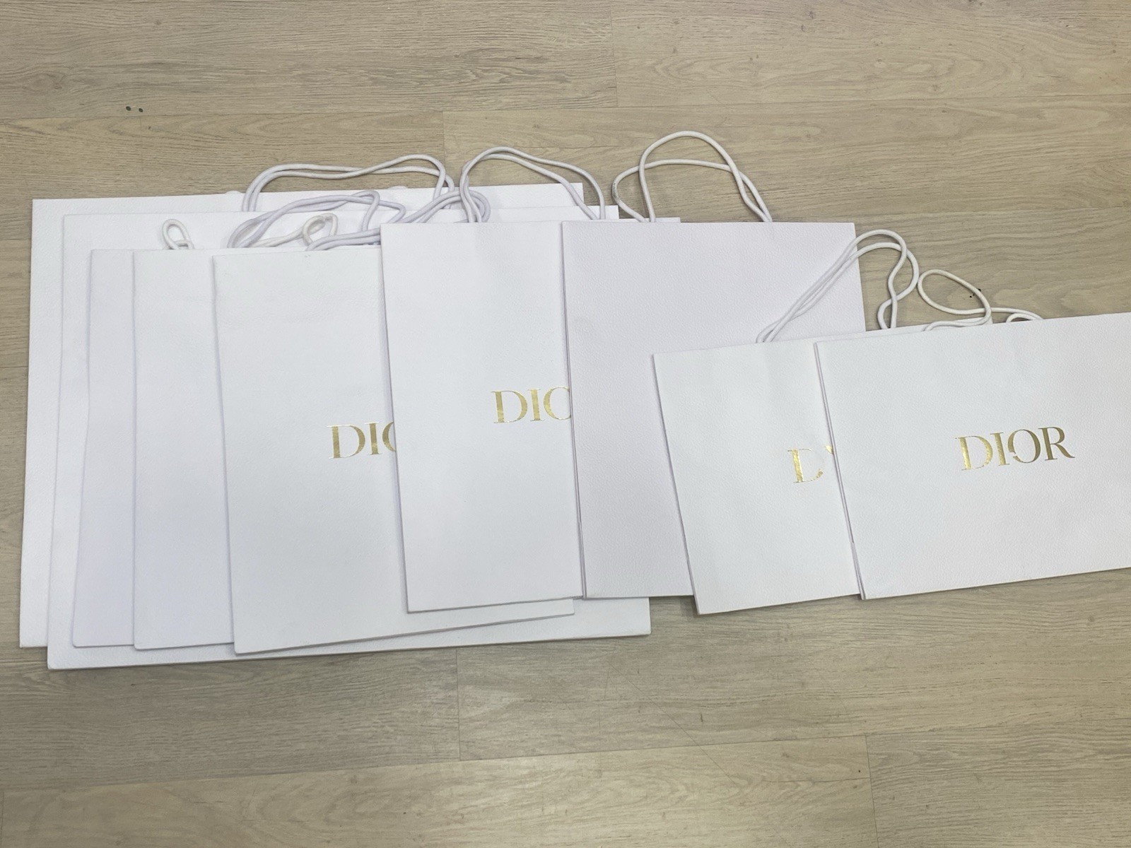 Set of 9-Dior Authentic White Gold Empty Gift Shopping Paper Bags All Size Lot