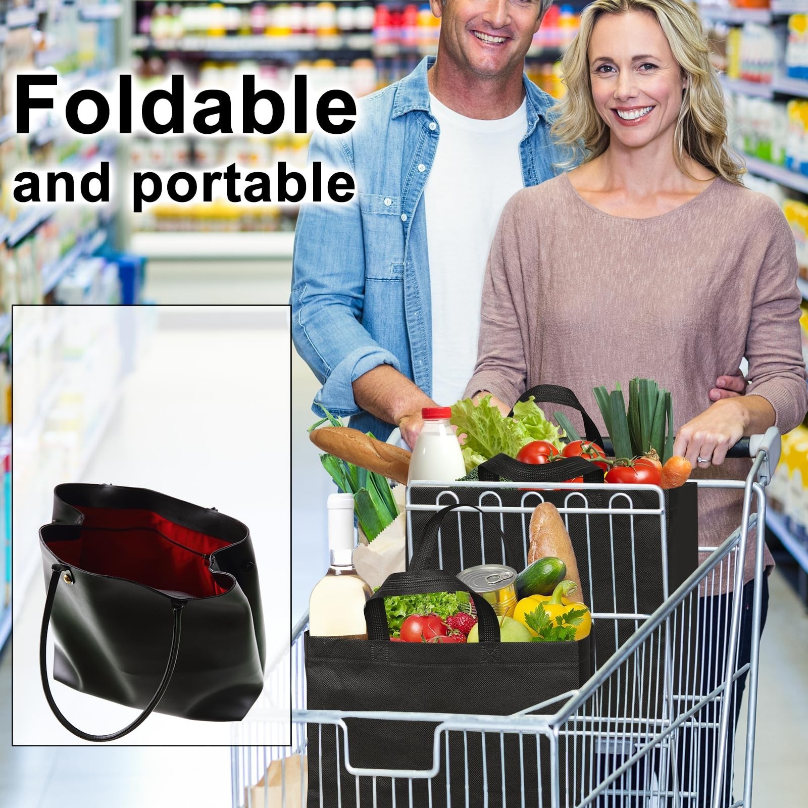Reusable Black Tote Bags – Non-Woven Bulk Shopping Bags with Reinforced Handles
