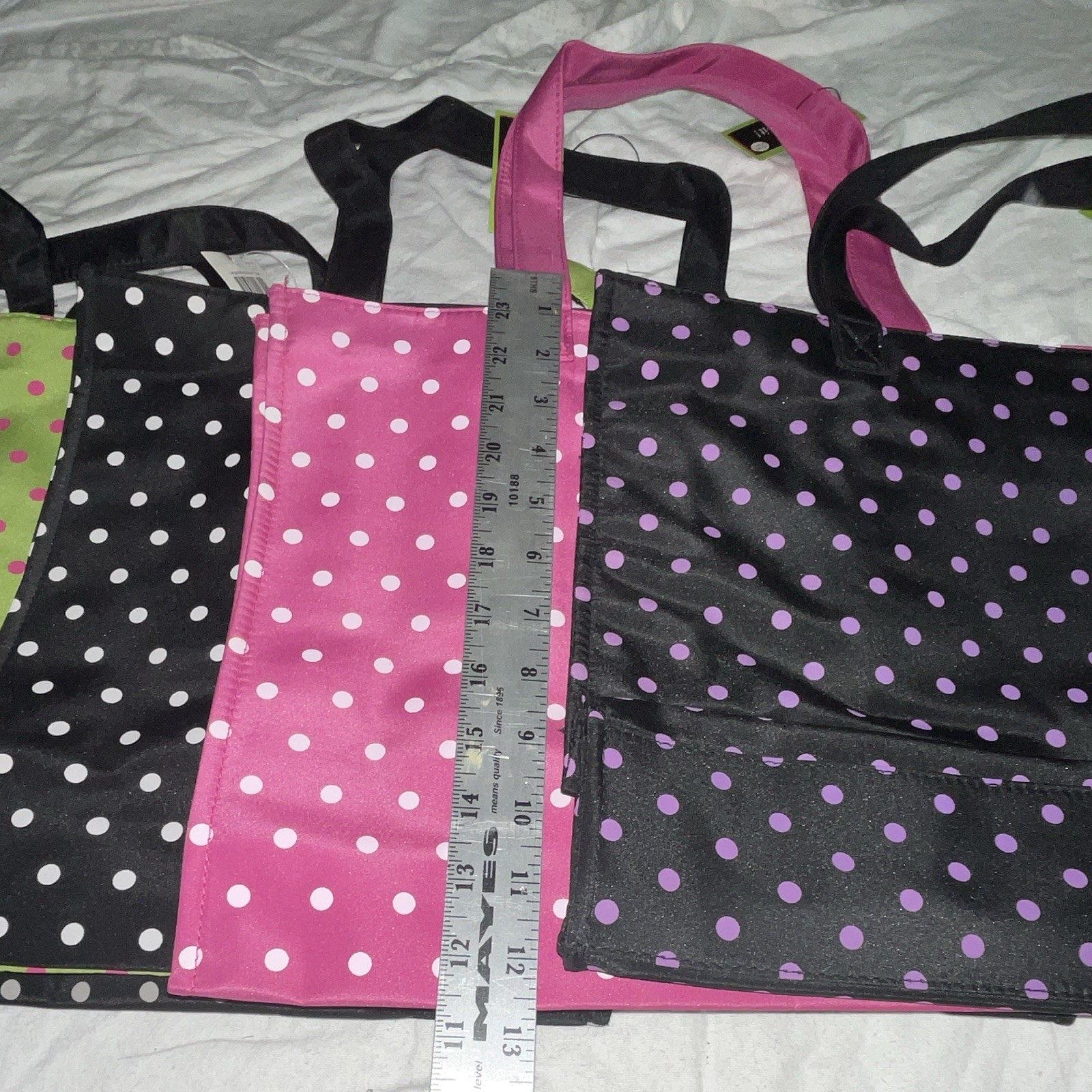 Patty Reed Happy Sack Polka Dot Tote Bags Set of 4 Large Foldable Zip Pocket