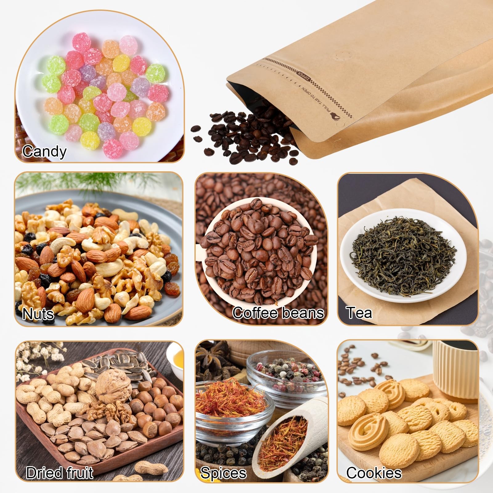 50 PCS 1 Lb Coffee Bags with Valve, Stand Up Pouches for Freshness, Large