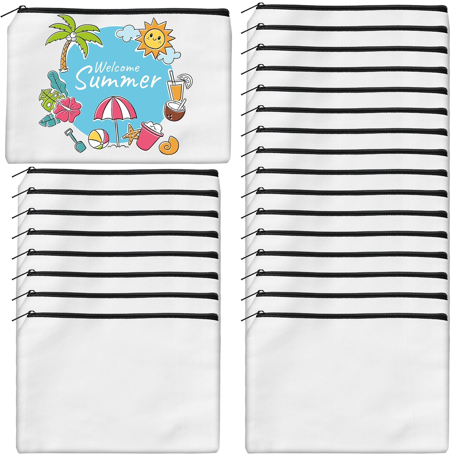 AMDAILY 24Pcs Sublimation Blank Canvas Makeup Bags, 7.87 x 5.7 inch 24, White