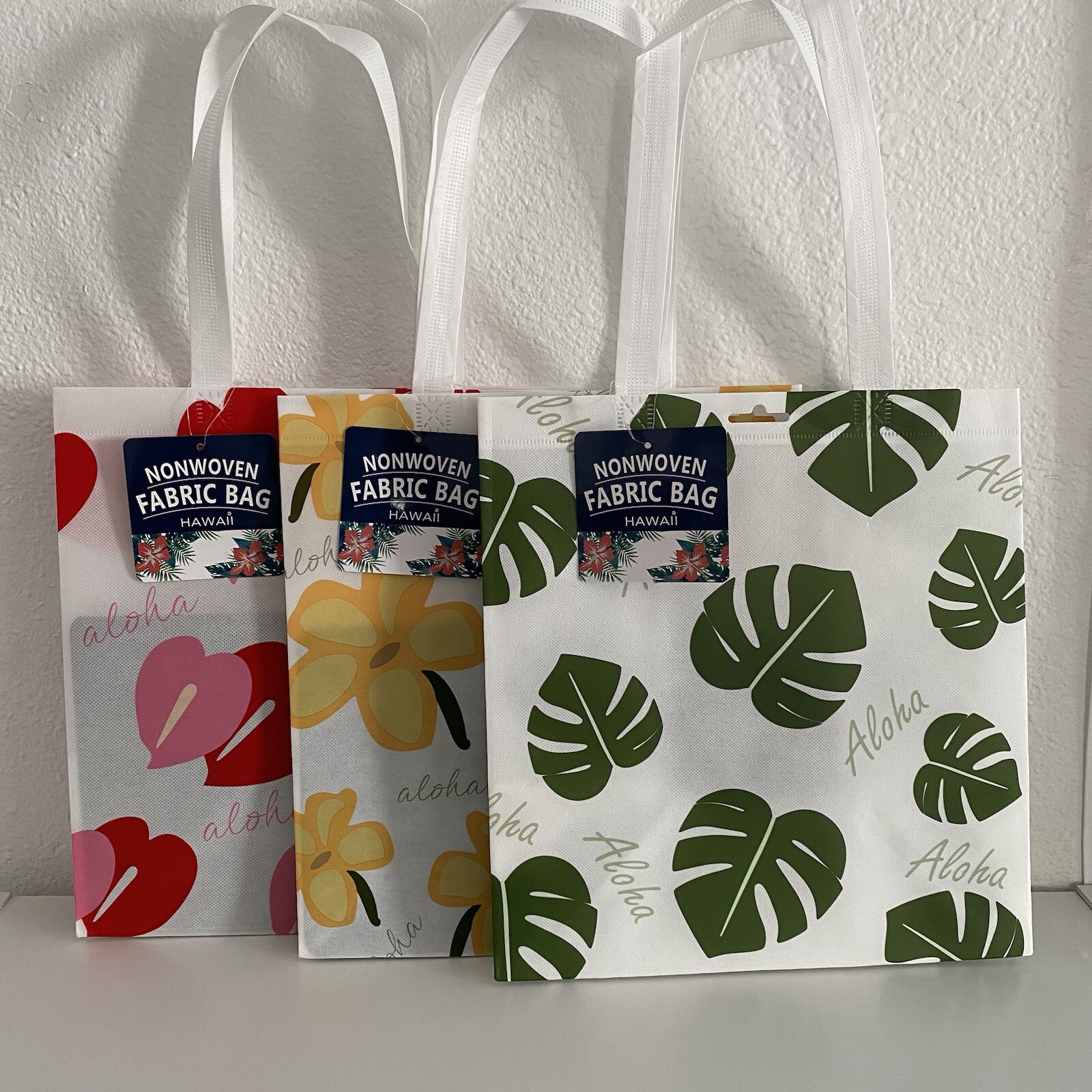 Hawaii Aloha 3 Non Woven Fabric Printed Reusable Shopping Grocery Gift Bags NEW