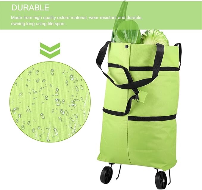 1x Collapsible Shopping Grocery Bag with Wheels Rolling Tote Large Reusable Bags
