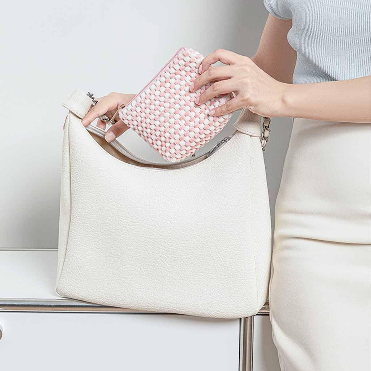 Heogacinlia 4 PCS Corduroy Cosmetic Bag Lattice Makeup Pink, blue, khaki