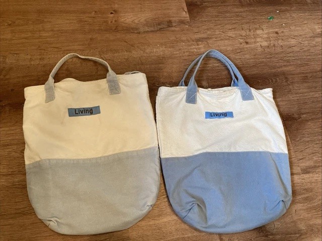 Martha Stewart Living, Blue & White Reusable Shopping Grocery Bag Totes-set 2