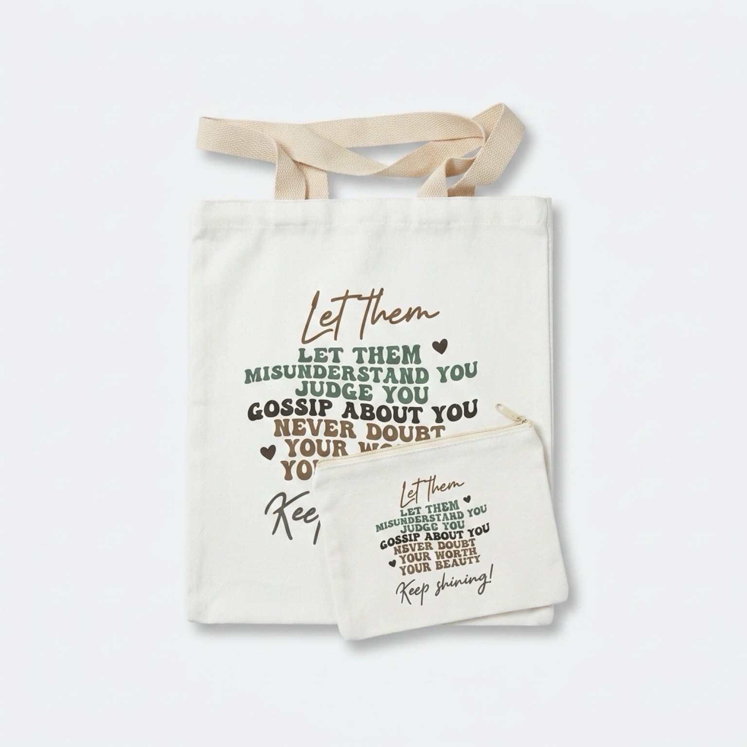 Reusable Cotton Shopping Tote Bag White Text Pattern, Small 13x11x6 in