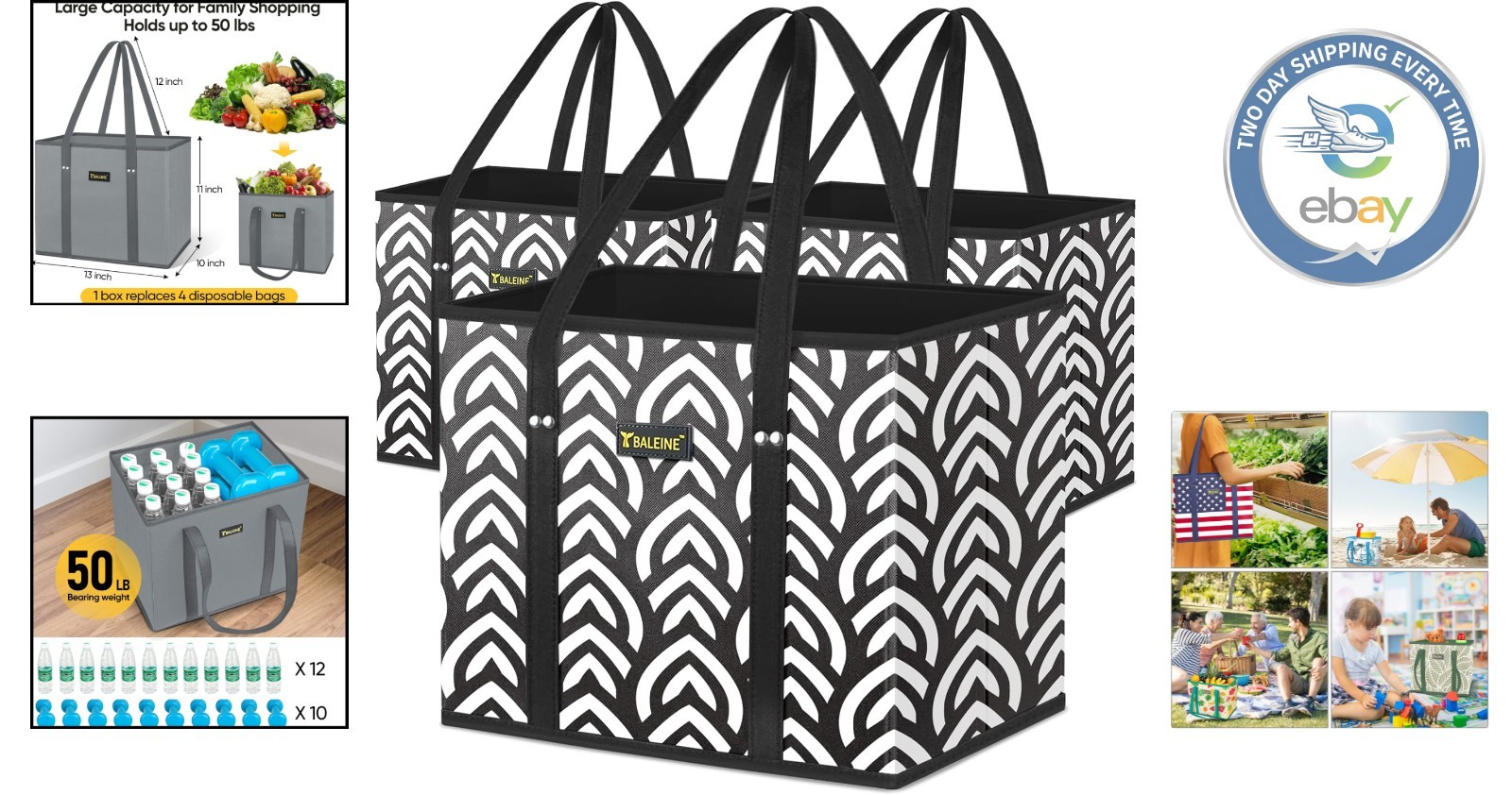 Spacious 3-Pack Foldable Shopping Bags with Reinforced Bottom – Honeysuckle Chic