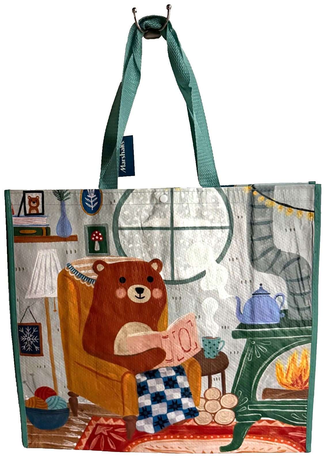 MARSHALLS LARGE TOTE SHOPPING BAG 20″ X 18″ COZY CABIN BEAR TEA BOOK CARTOON NEW