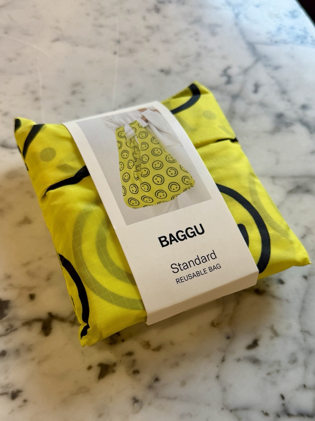 Baggu ‘Yellow Happy’ Smiley Face Classic Standard Reusable Bag NWT Deadstock (C)