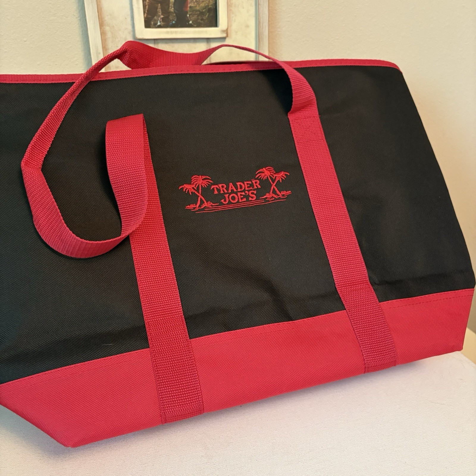 TRADER JOE’S XL Red & Black INSULATED Cooler Tote Bag NWOT