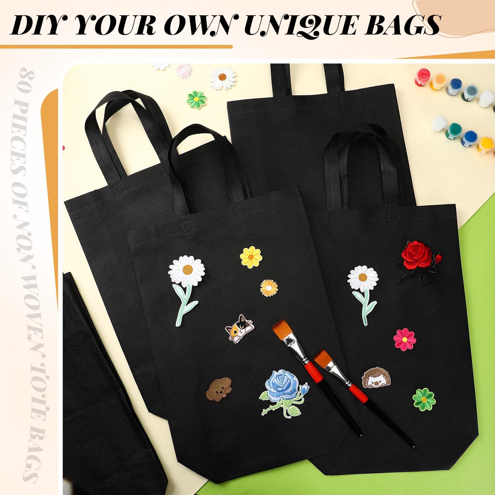 80 PCS Non Woven Tote Bags Bulk Large Reusable Gift Bag 15×11.8×4 Inches