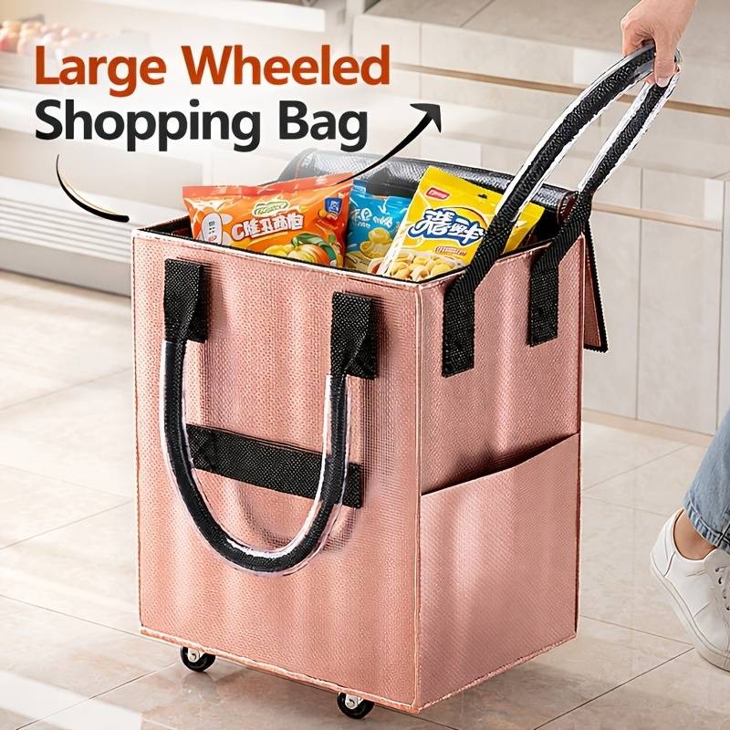 Rolling Grocery Tote Bag Large Capacity Shopping Cart with Wheels Travel