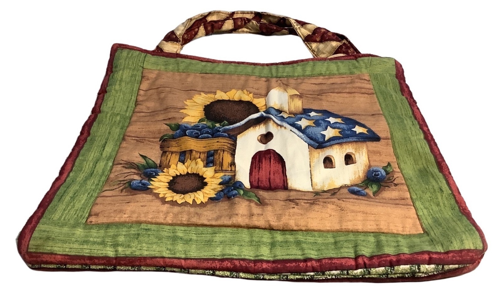 Sunflower Handmade Bag Shopping Crafting Reusable Birdhouse Blueberries 14”x 16”