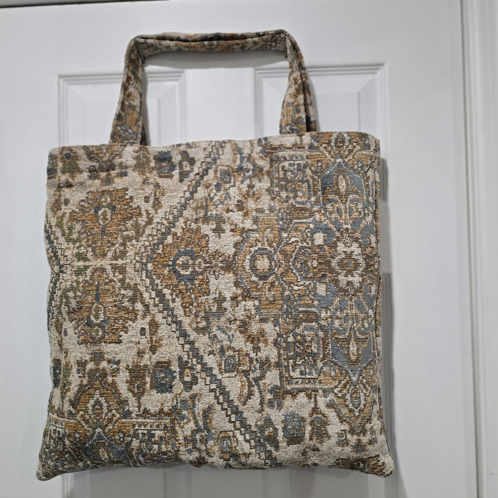 All-Over Pattern Foldable Fabric Reusable Shopping Bag Large Beige Brown Blue