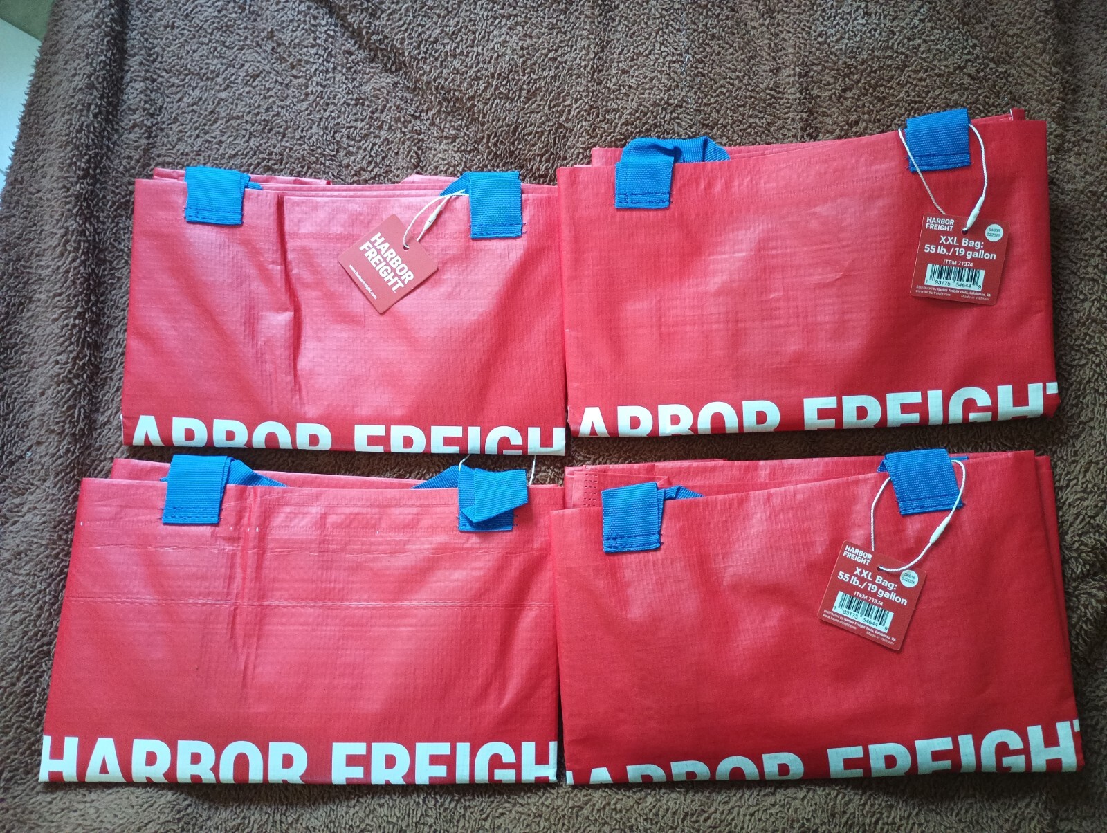 new 4 pcs Harbor Freight Bag LARGE, Red 21 ¾x14 ½x13 ¾ “/19 gallon, 55 lb