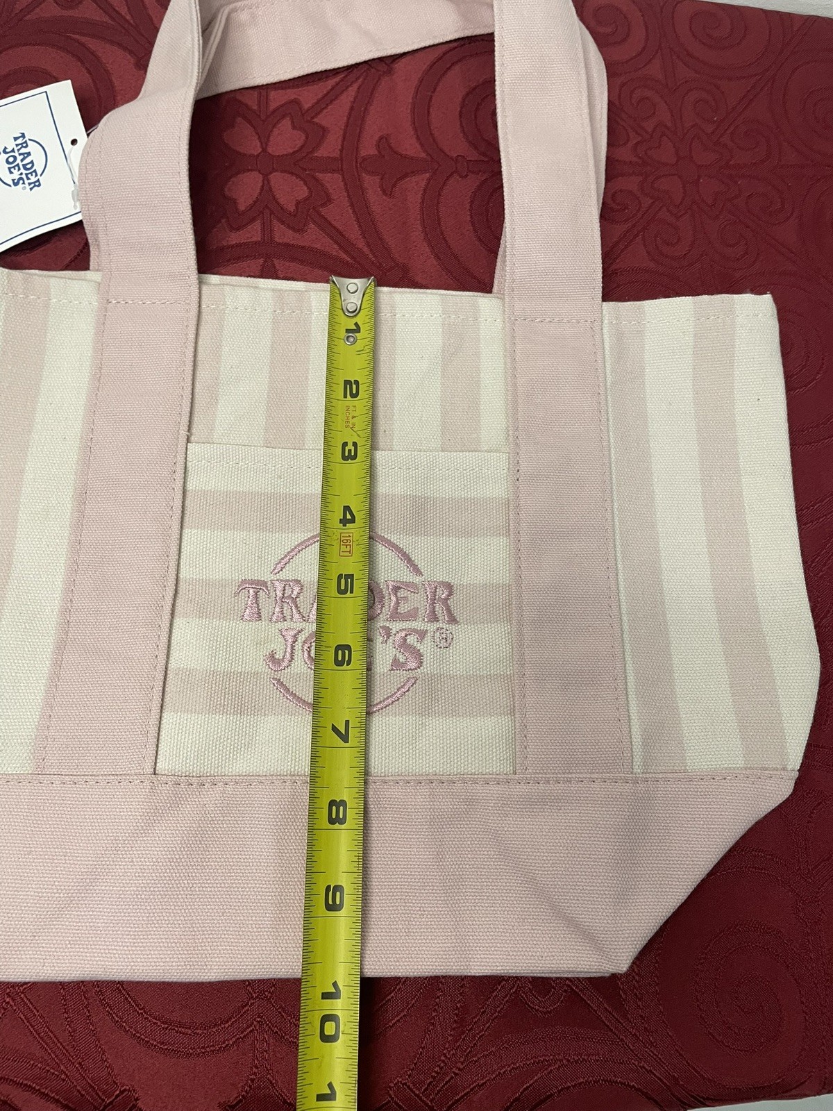 Trader Joe’s Mini Canvas Reusable Tote Bag Pink & White Striped