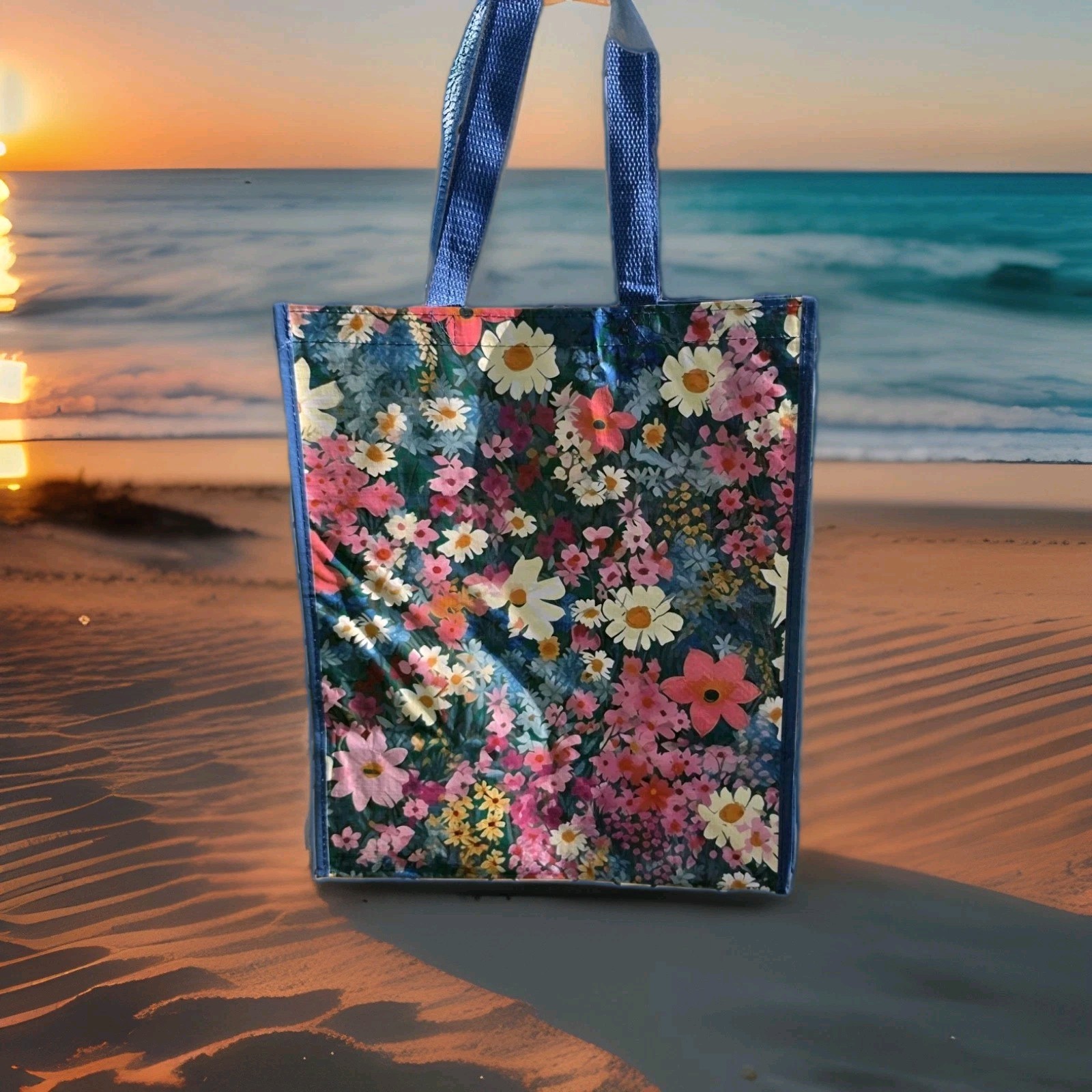 Staples Reusable Shopping Bag Foldable Floral & Nature Pattern Multicolor Medium