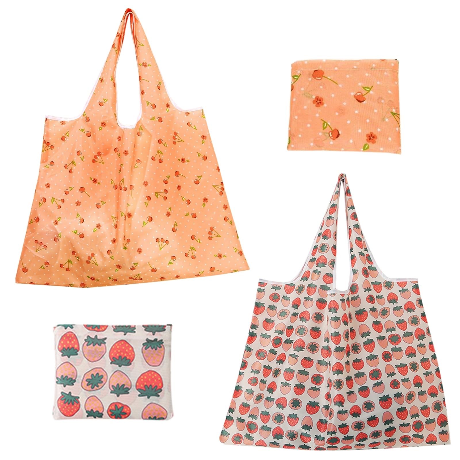 Extra Large Foldable Reusable Shopping Bags 50lbs 2 Set Pink Fruit Polyester