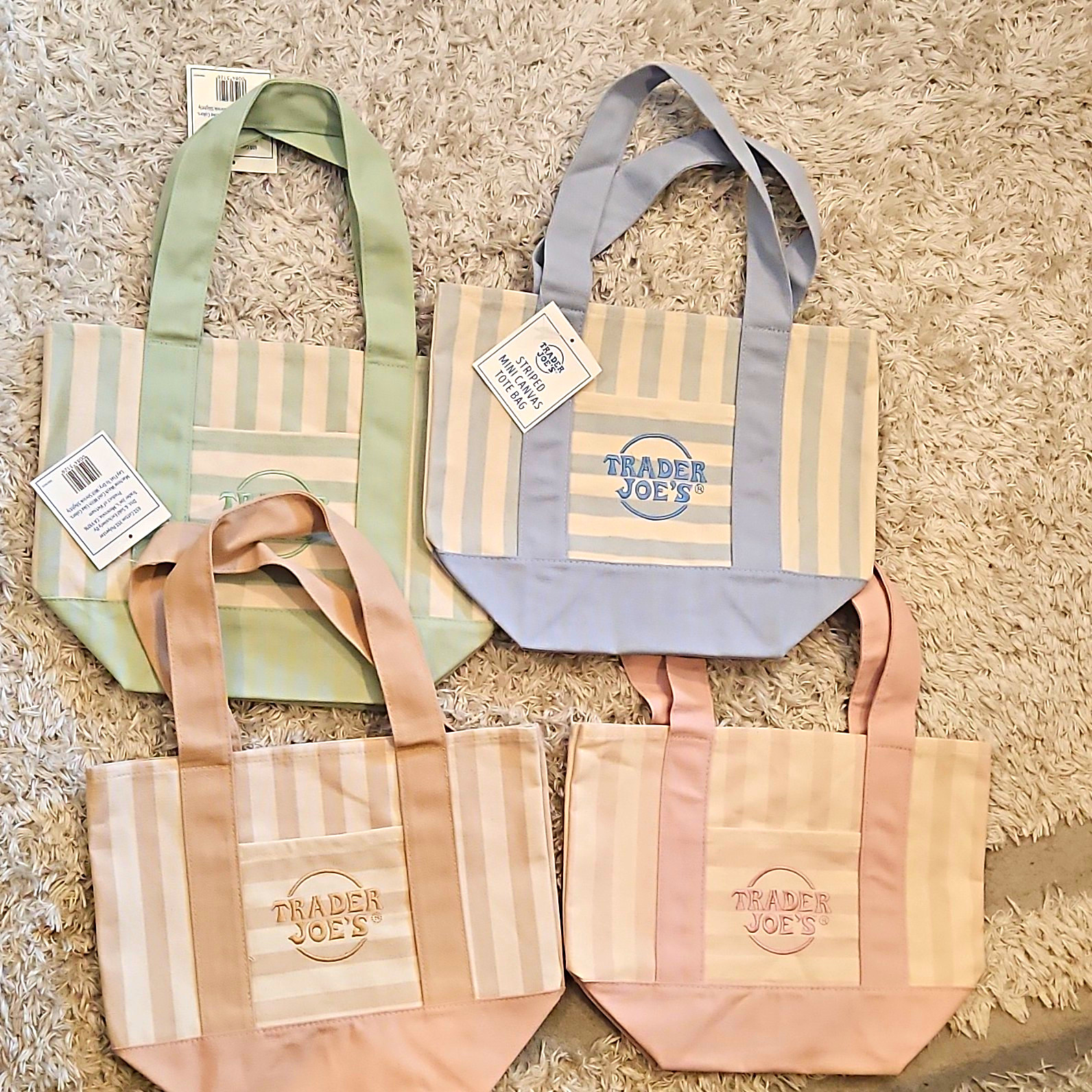 Trader Joe’s Small Mini Canvas Tote Bags 4-Pack Multicolor Limited Pastel