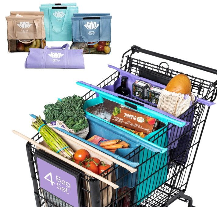 Original Trolley Reusable Shopping Bags, Detachable Reusable Grocery Bags 4-Pack