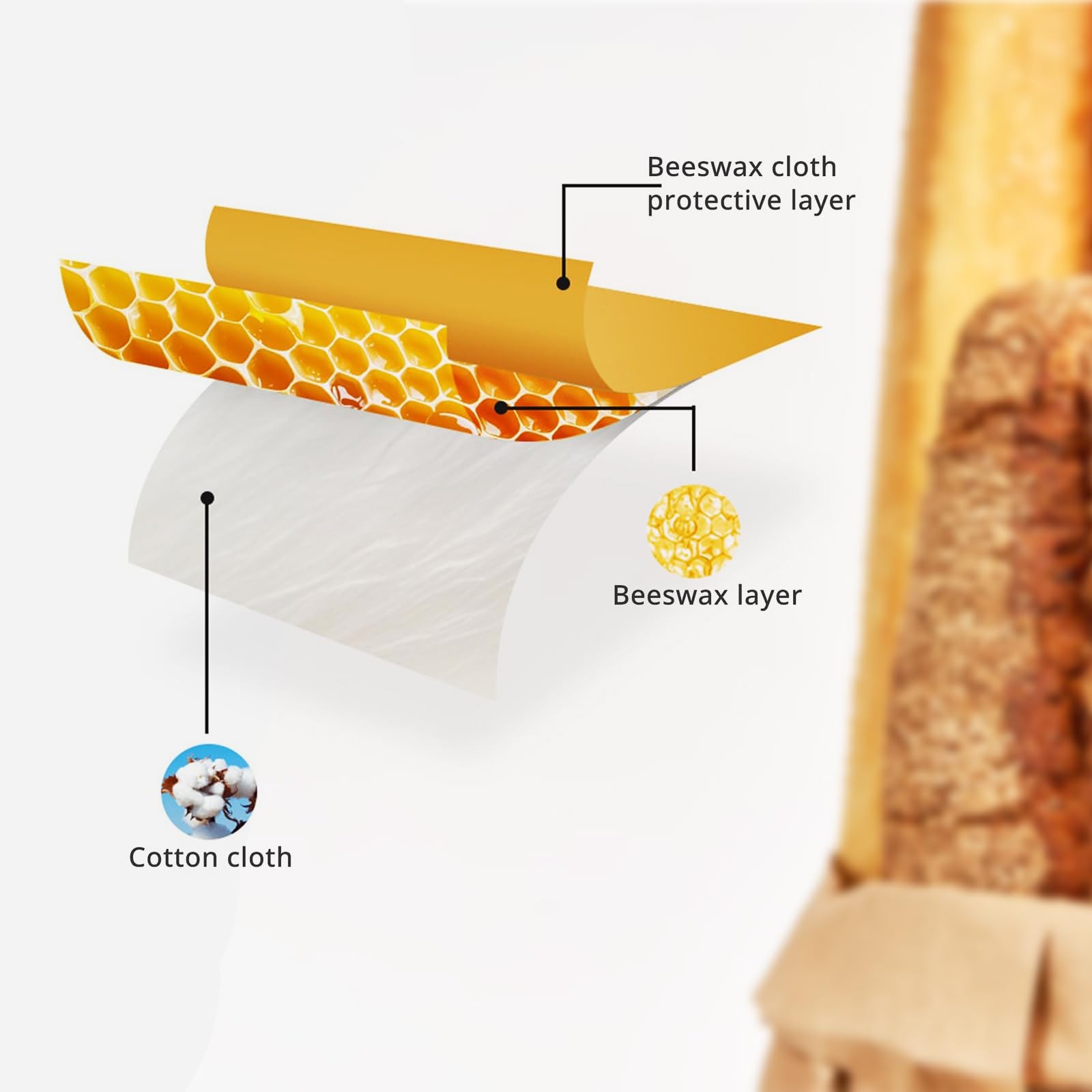 2 Pack Reusable Beeswax Bread Bags, 17 x 12 Inch Natural 43 x 30 cm, White