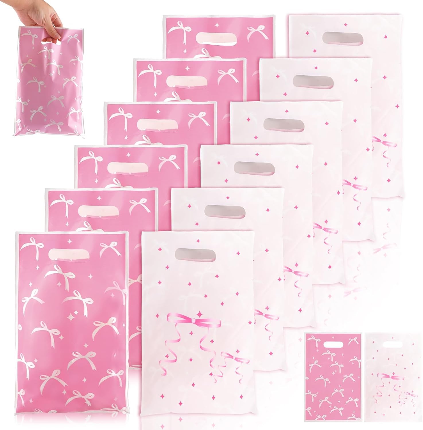Pink Bow Bags – 30 PCS Candy Goodie Treat Bags Retail Shopping Bag, Bow Party