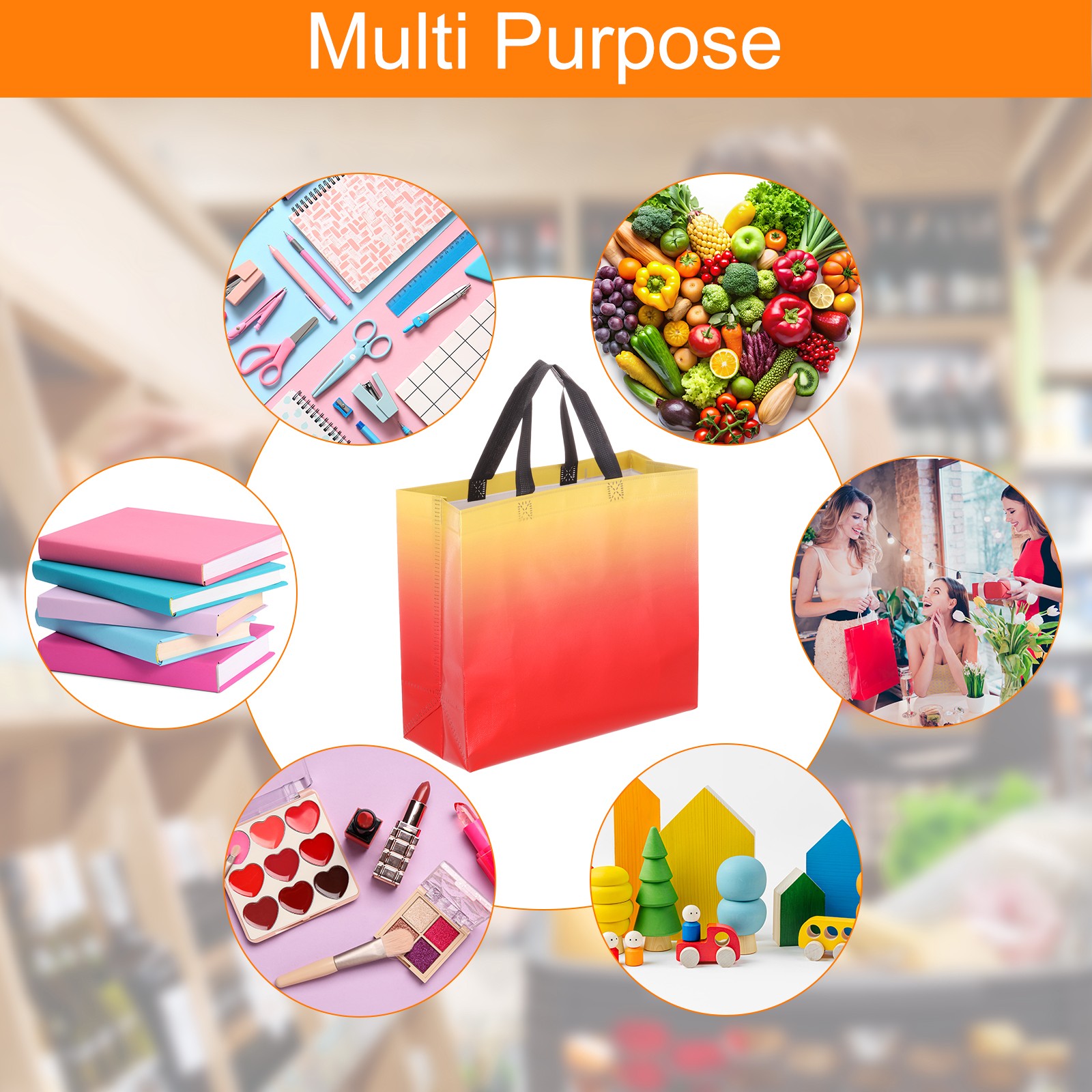 24Pcs Reusable Gift Bags with Handles 10.6 x 13 Inch Gradient Red Yellow