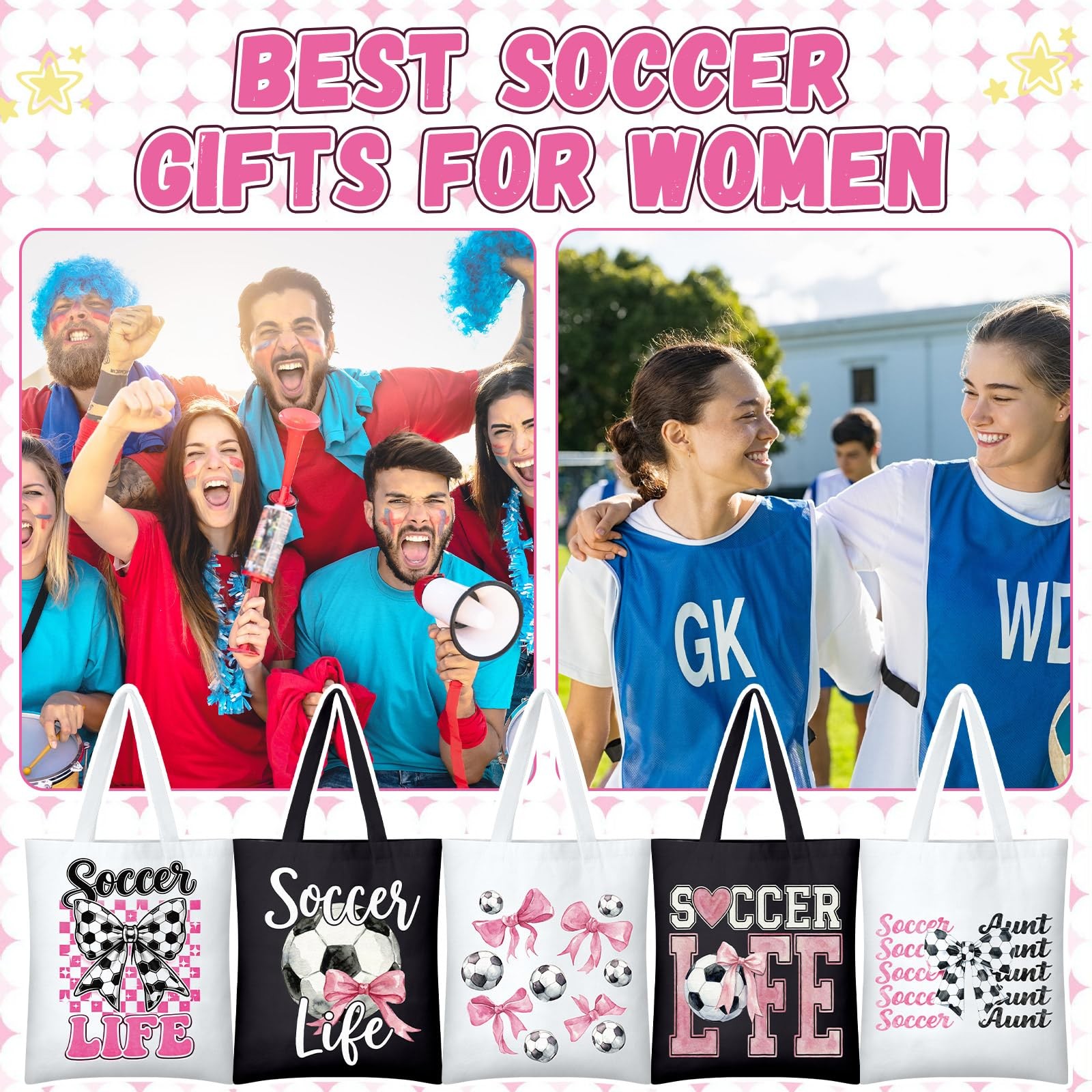 Klyyo Clyro 12 Pcs Pink Soccer Softball Bow Canvas Tote Gift Bags Sports Team…