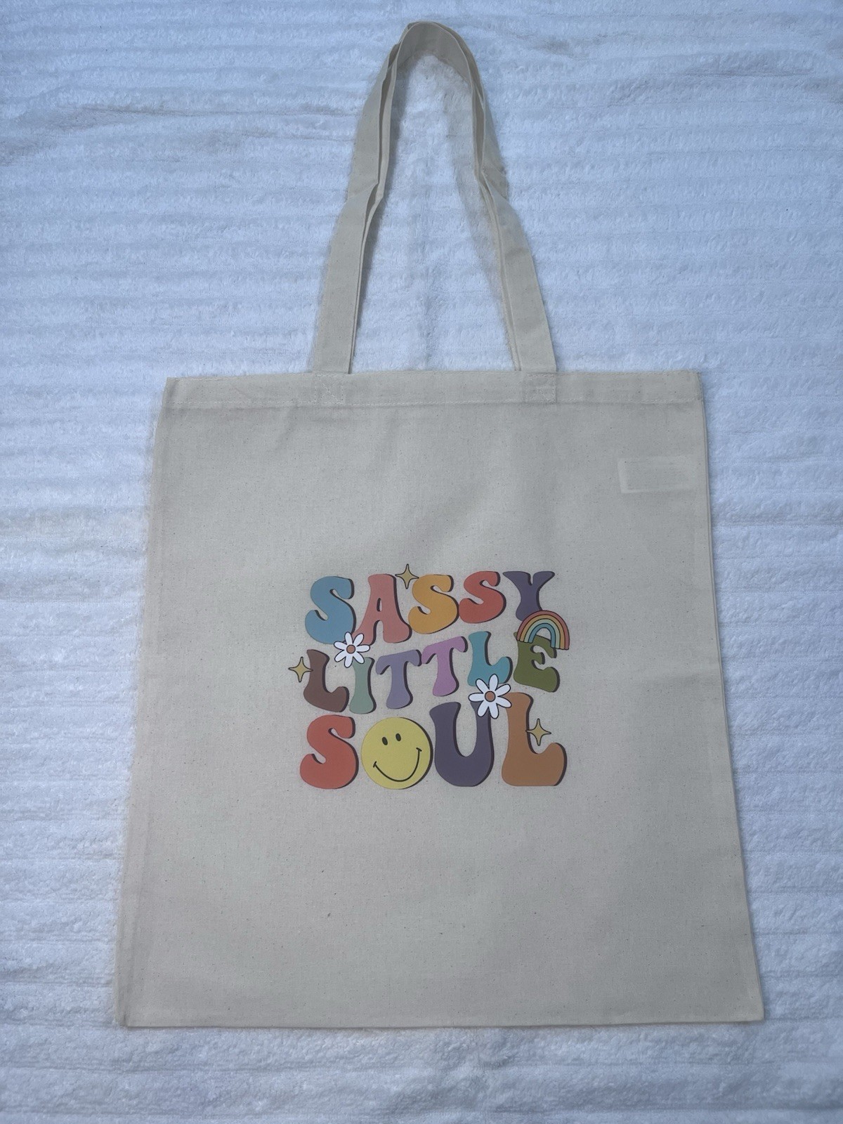 Reusable Canvas Tote Bag Beige “SASSY WITH A SOUL” Graphic Print 15x14x3 in