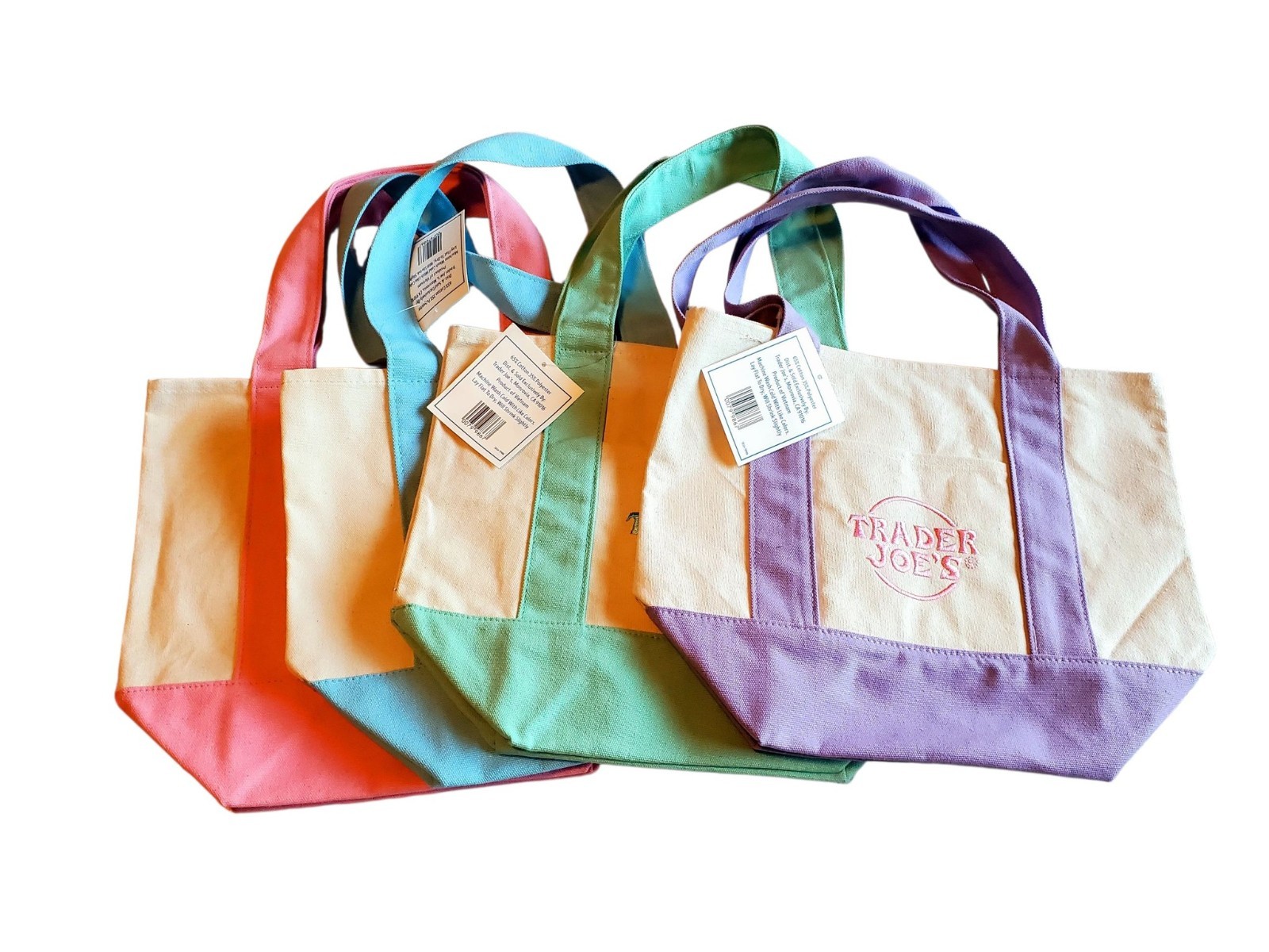 Trader Joe’s Mini Pastel Canvas Tote Bags Reusable Set of 4