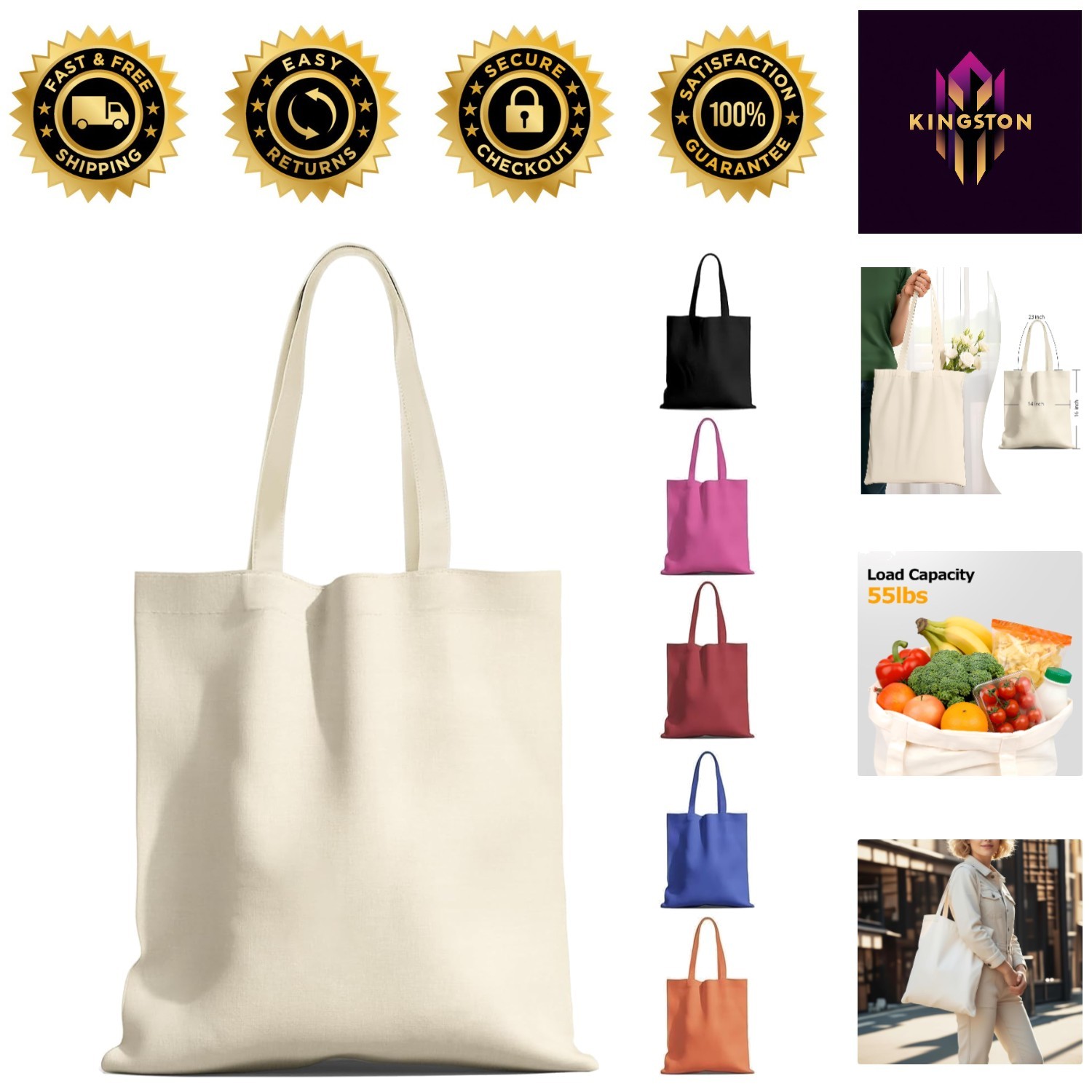 Durable 55lb Capacity Canvas Tote Bags – Perfect for Shopping & DIY Projects