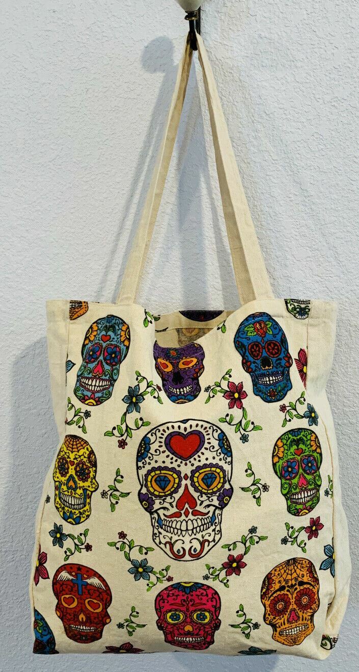 Spirit Halloween Sugar Skull Day of the Dead Tote Shopping Bag Canvas Purse