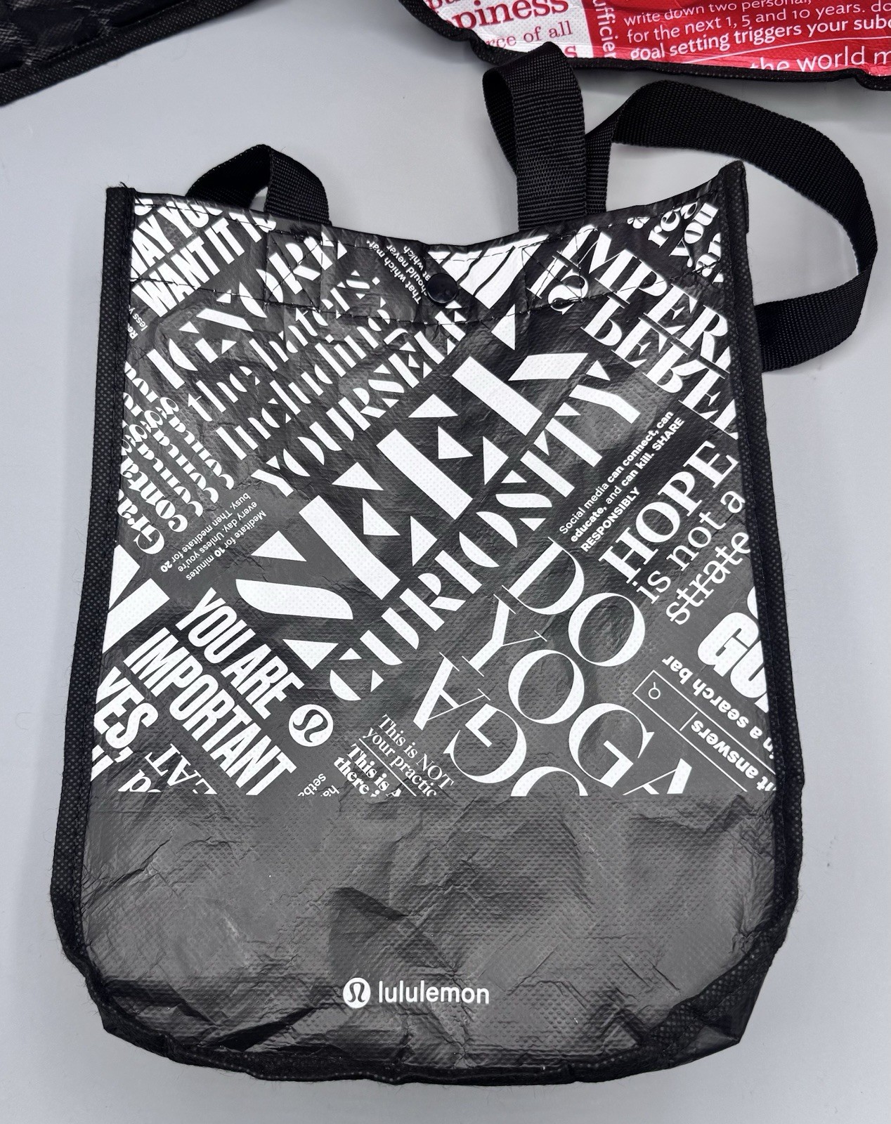 Lululemon 3 Reusable Shopping Gift Bags Small Totes Snap Closure Double Handles