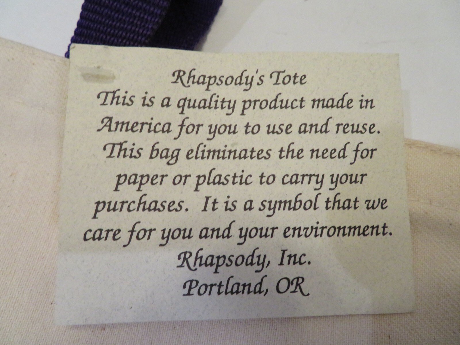 Rhapsody Inc. 75 Sunsweet Years Cotton Canvas Reusable Tote Portland Oregon USA