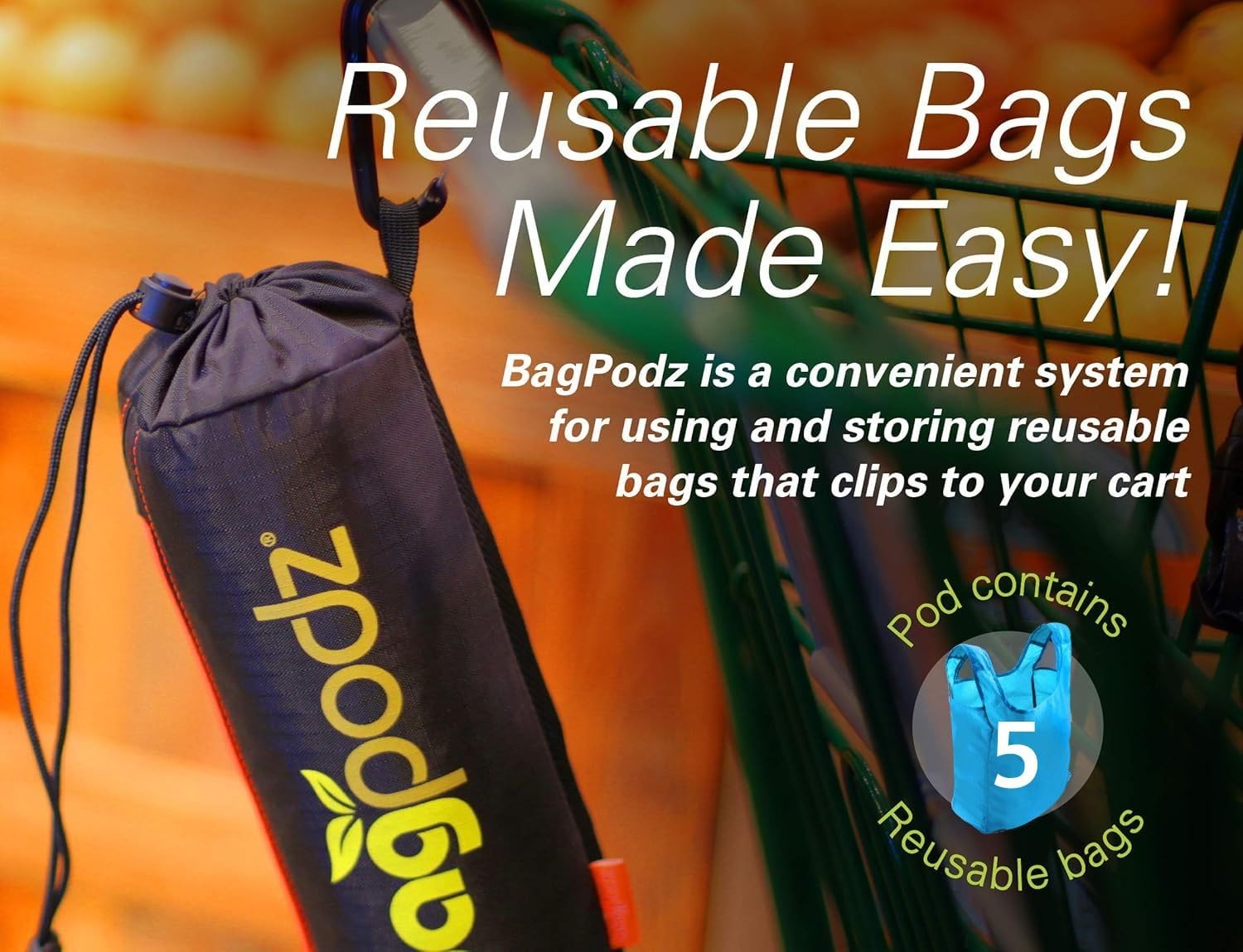 Reusable Grocery Bags 5 Pack Foldable Washable RipStop Nylon Holds 50lbs