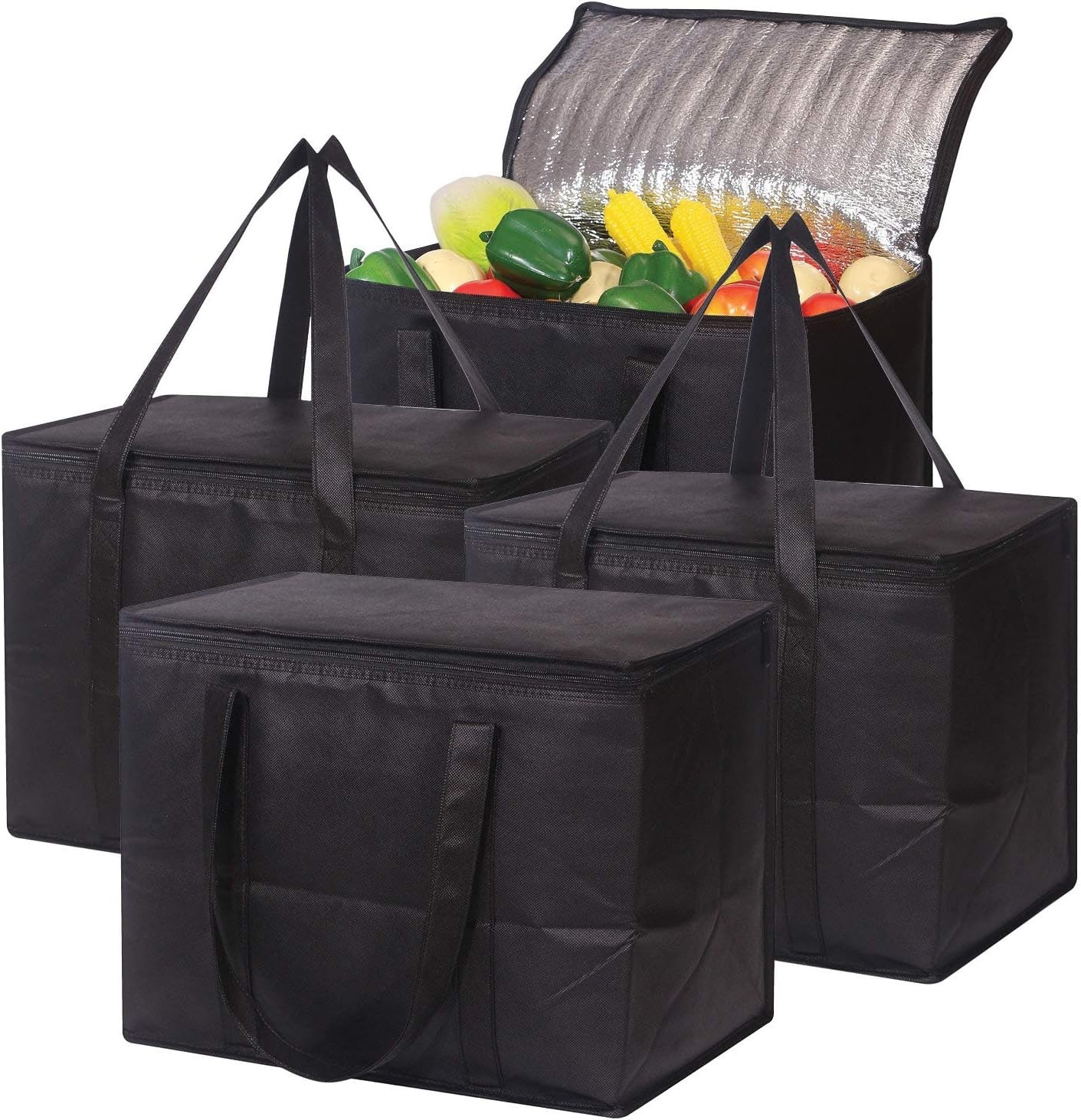 Insulated Reusable Bags with Sturdy Zipper – 4 Pack
