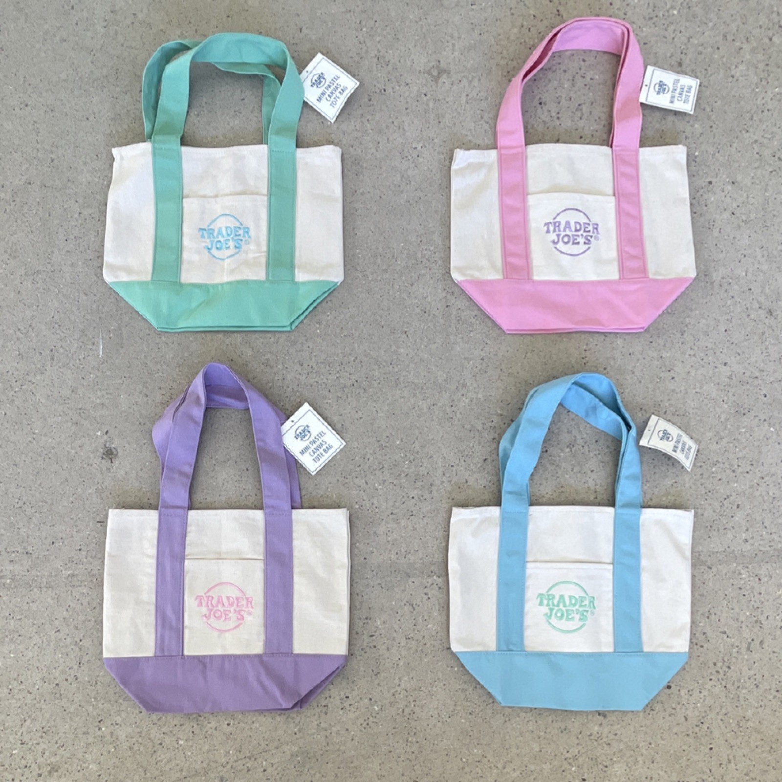 Trader Joe’s Foldable Canvas Multicolor Tote Bag Set All-Over Pattern, 4-Pack