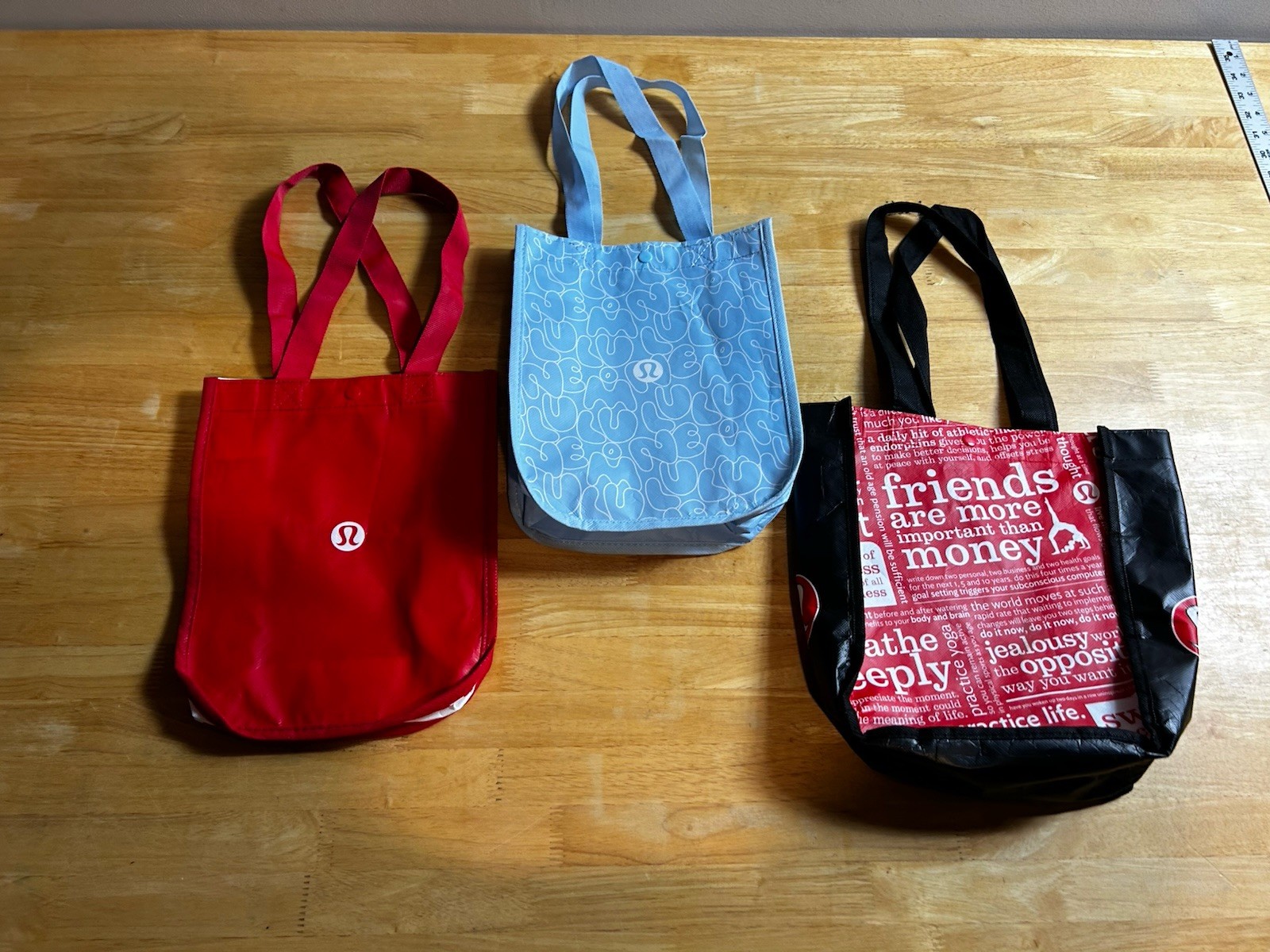 3 Pcs Lululemon Re-usable Tote Shopping Travel Gym Holiday Gift Bag 11″ x 9″ x4″