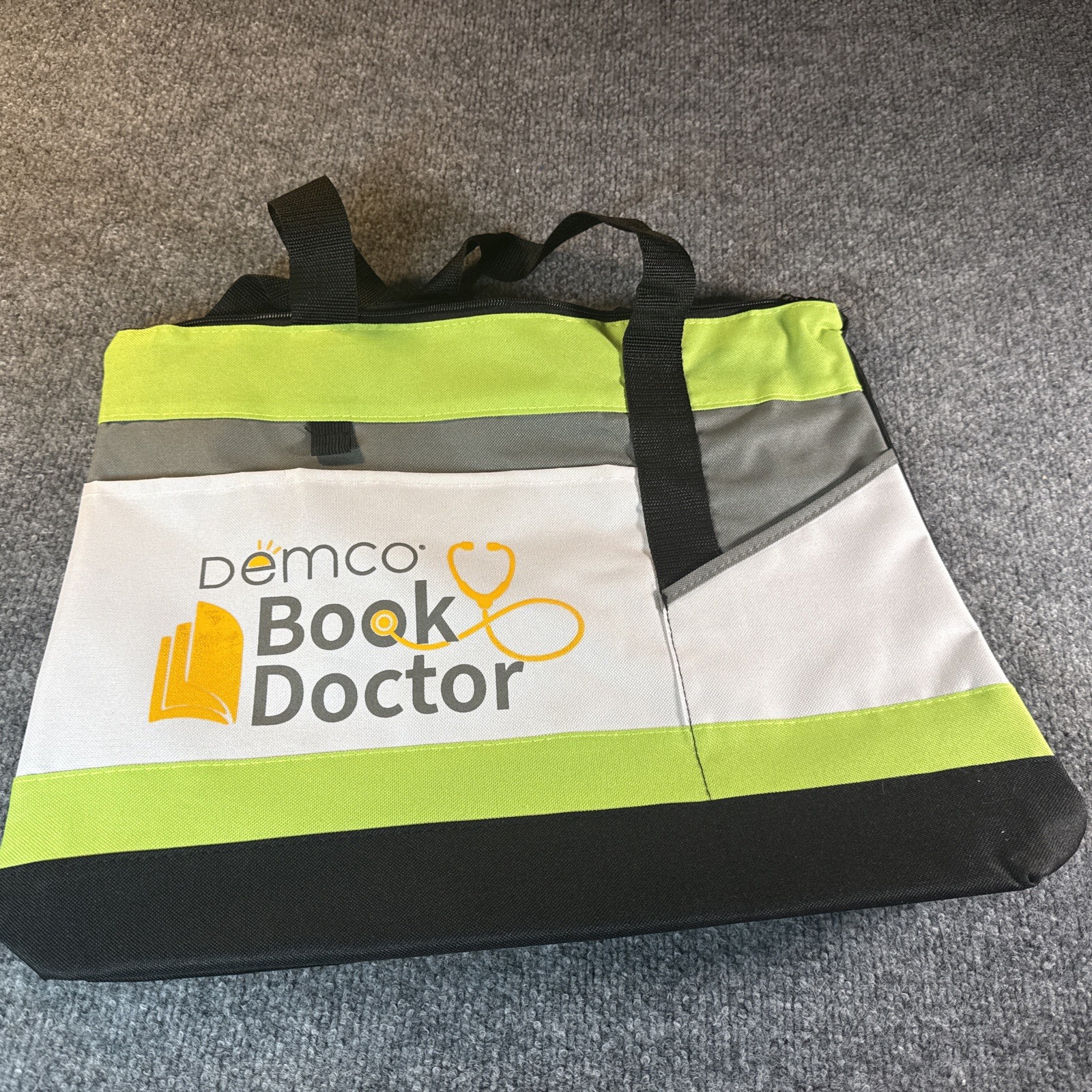 Demco Book Doctor Market Tote Canvas Reusable Shopping Bag Green Black
