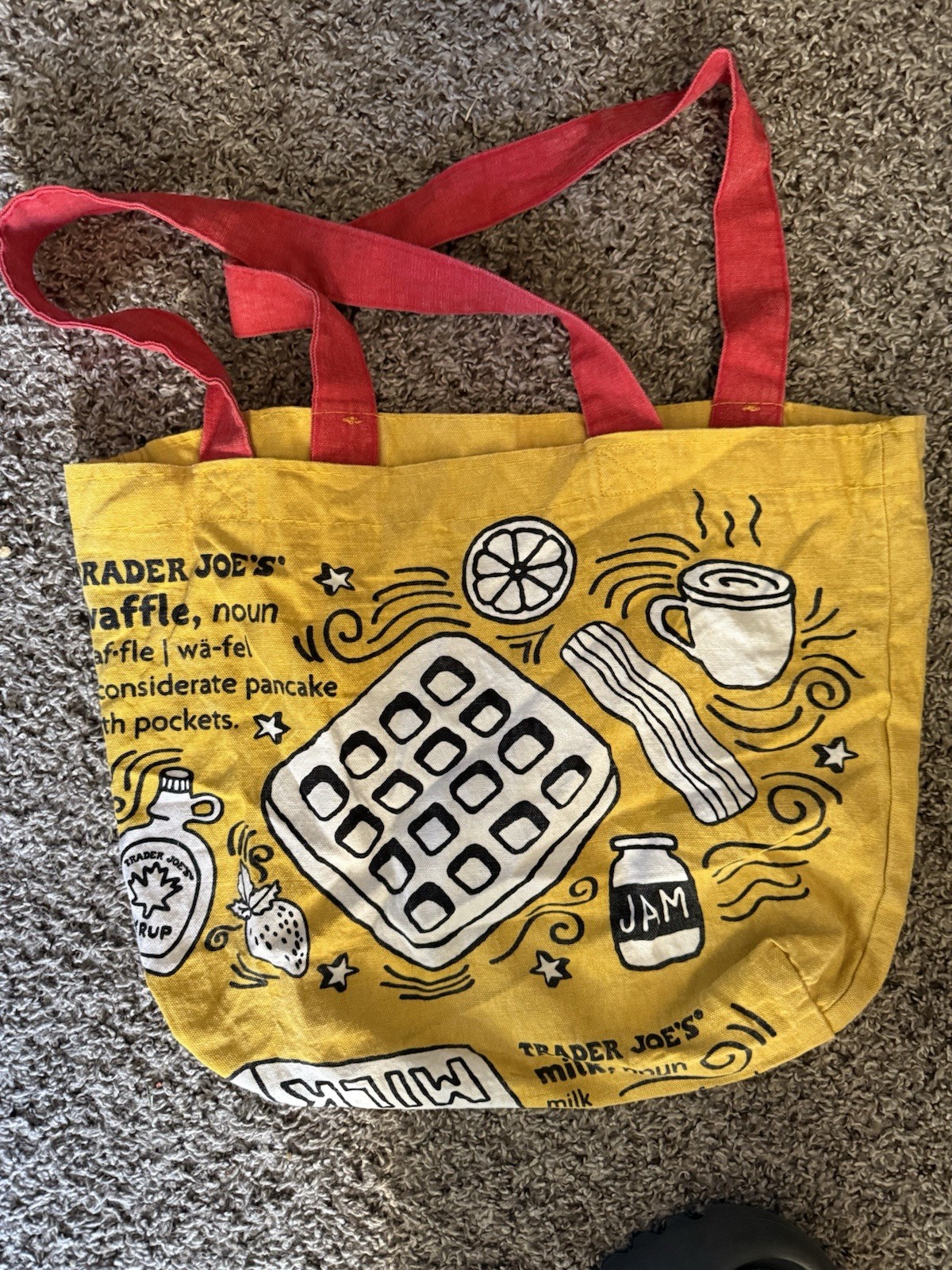 Trader Joe’s Reusable Cotton Canvas Breakfast Tote Bag Waffle Toast Milk