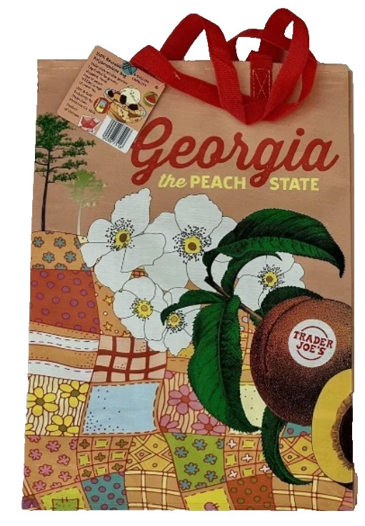 Trader Joes Georgia State Reusable Tote Bag Set Peach Theme Limited Edition New