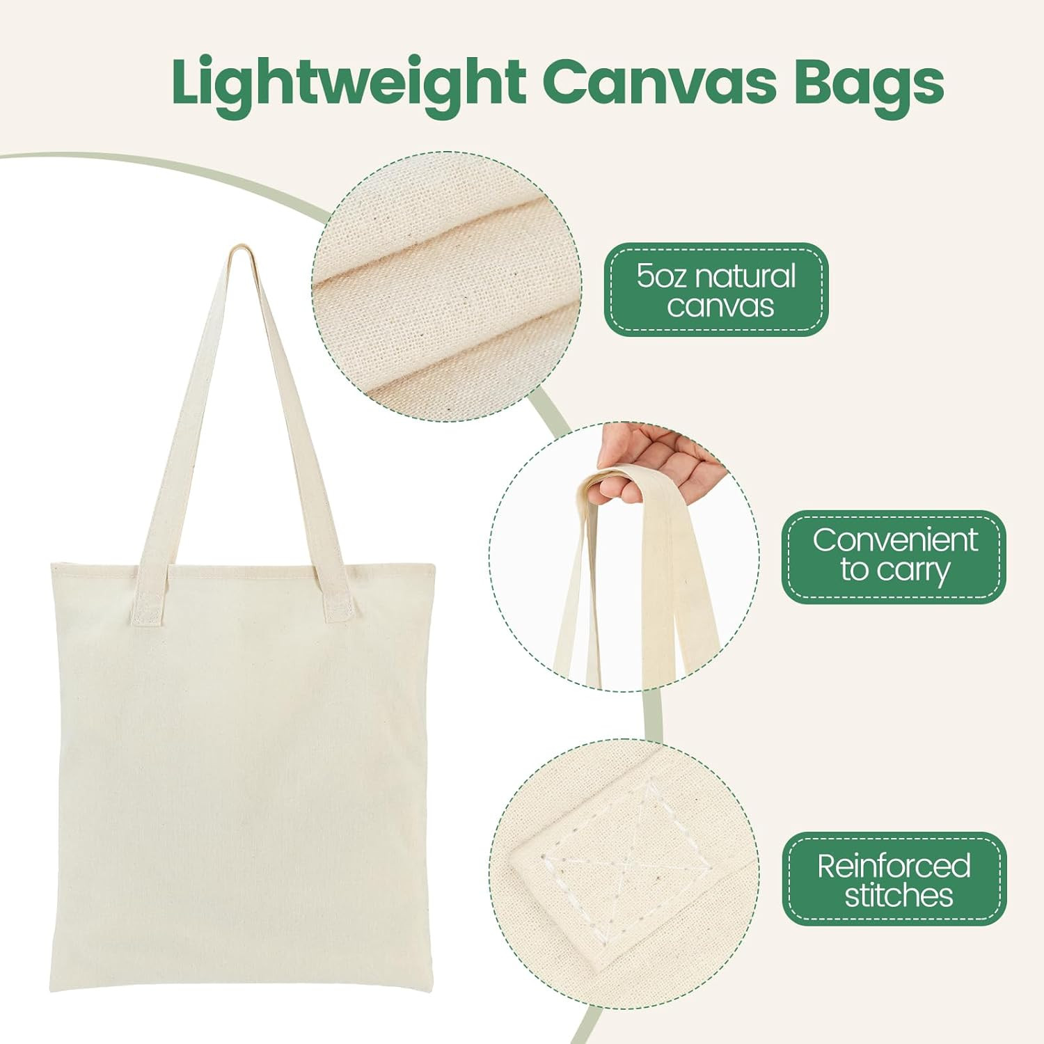 48 Pack Beige Canvas Tote Bags – Reusable DIY Shopping & Gift Bags